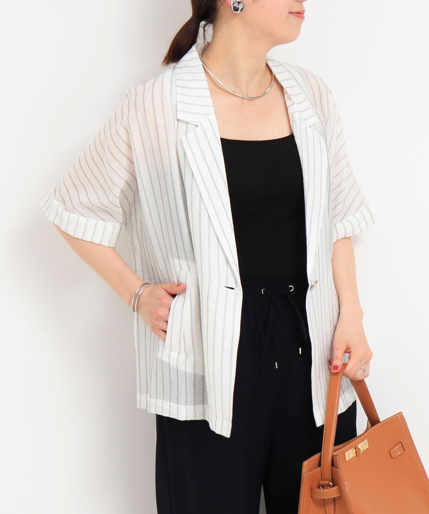【SALE／40%OFF】MICO COULIER シルク調テーラーハーフスリーブジャケット ノーリーズ ジャケット・アウター テーラードジャケット・ブレザー グレー ベージュ【送料無料】