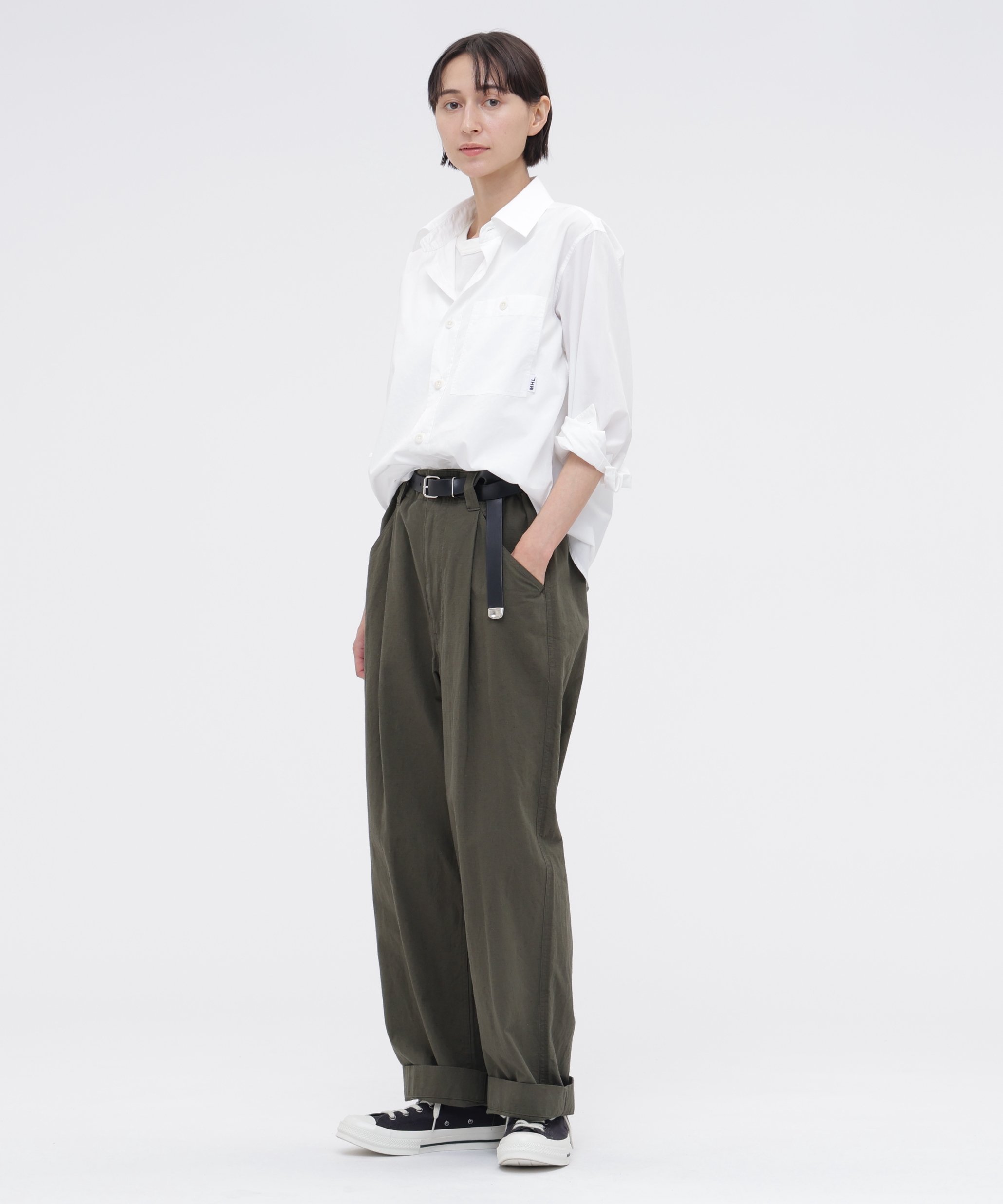 MHL. MHL. UTILITY WEAR PIECE DYED COTTON POPLIN SHIRT マーガレット・ハウエル トップス シャツ・ブラウス ホワイト