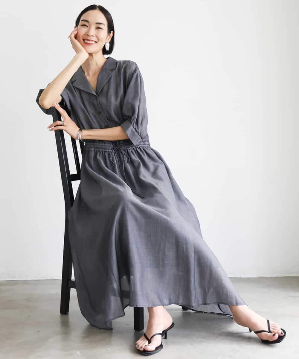 MICHEL KLEIN（小さいサイズ） 【小さいサイズ】デニムライクシャツワンピース メゾンドゥサンク ワンピース・ドレス ワンピース ネイビー ブラック【送料無料】