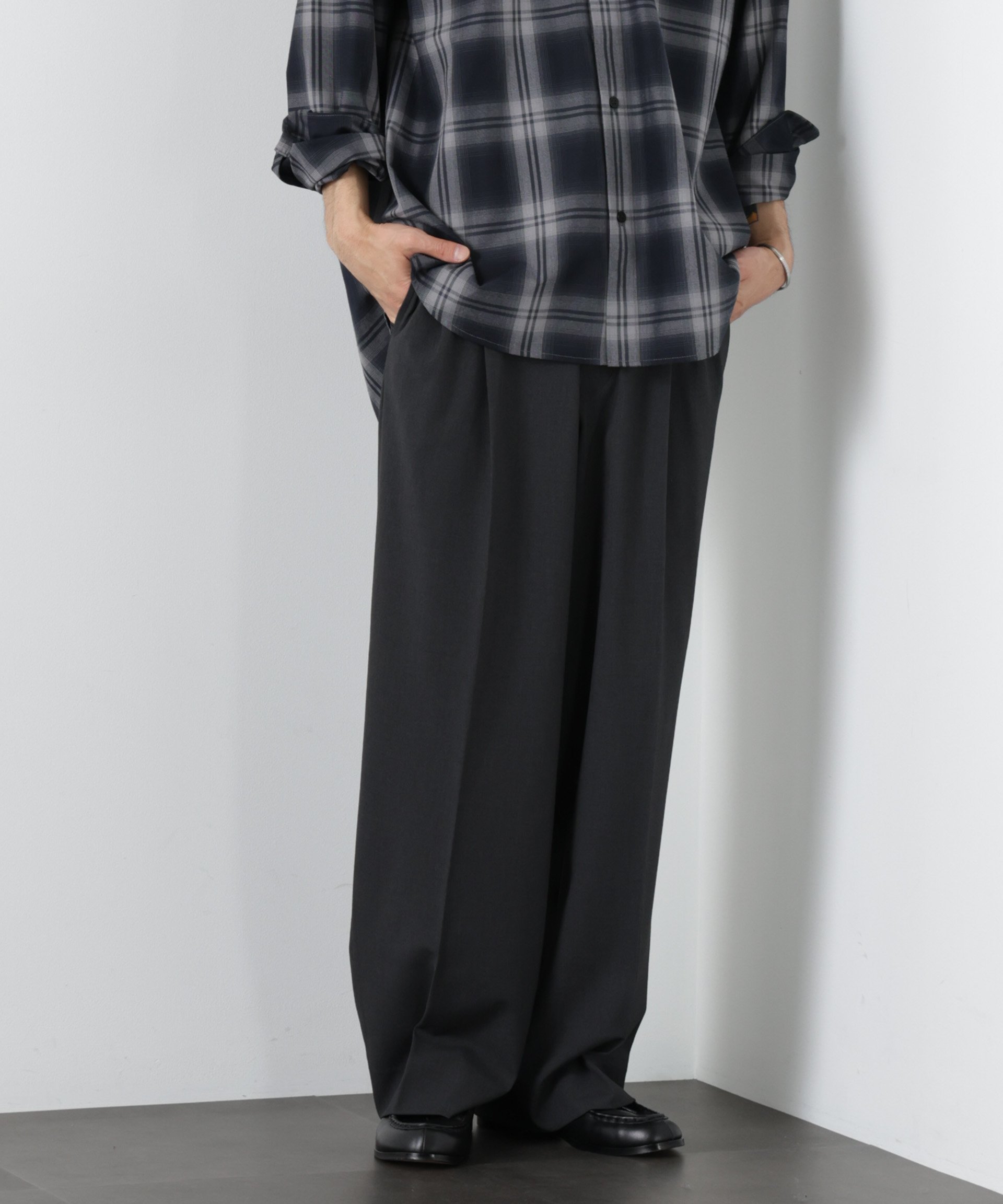 NANO universe ALWAYS EASY ワイドスラックス(セットアップ可) ナノユニバース パンツ その他のパンツ ブラック グレー