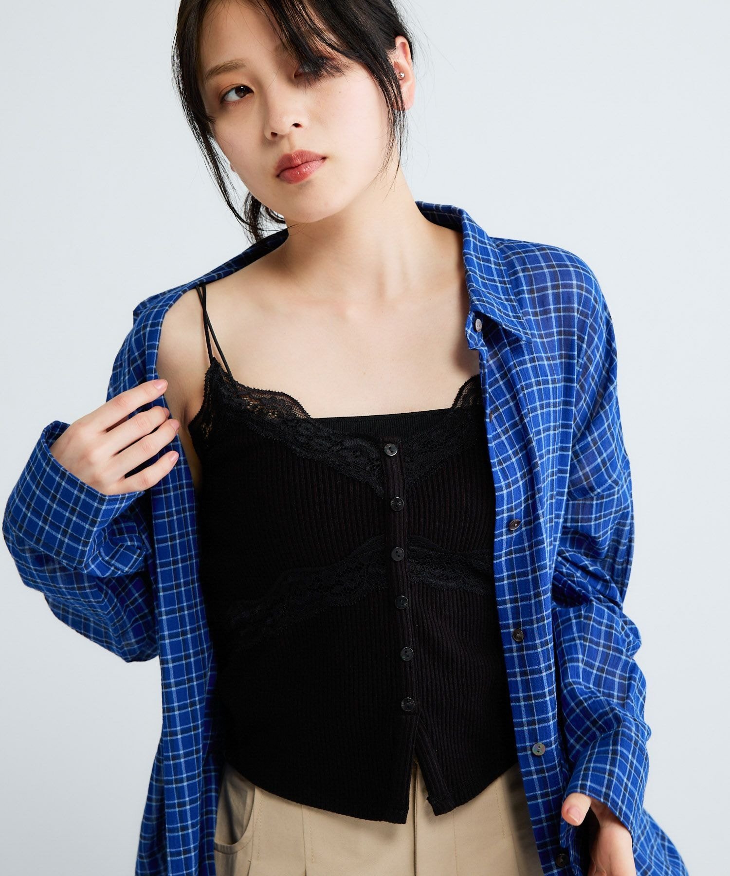 JEANASIS リブカットレーストリムキャミ ジーナシス トップス カットソー・Tシャツ ホワイト ブラック グレー