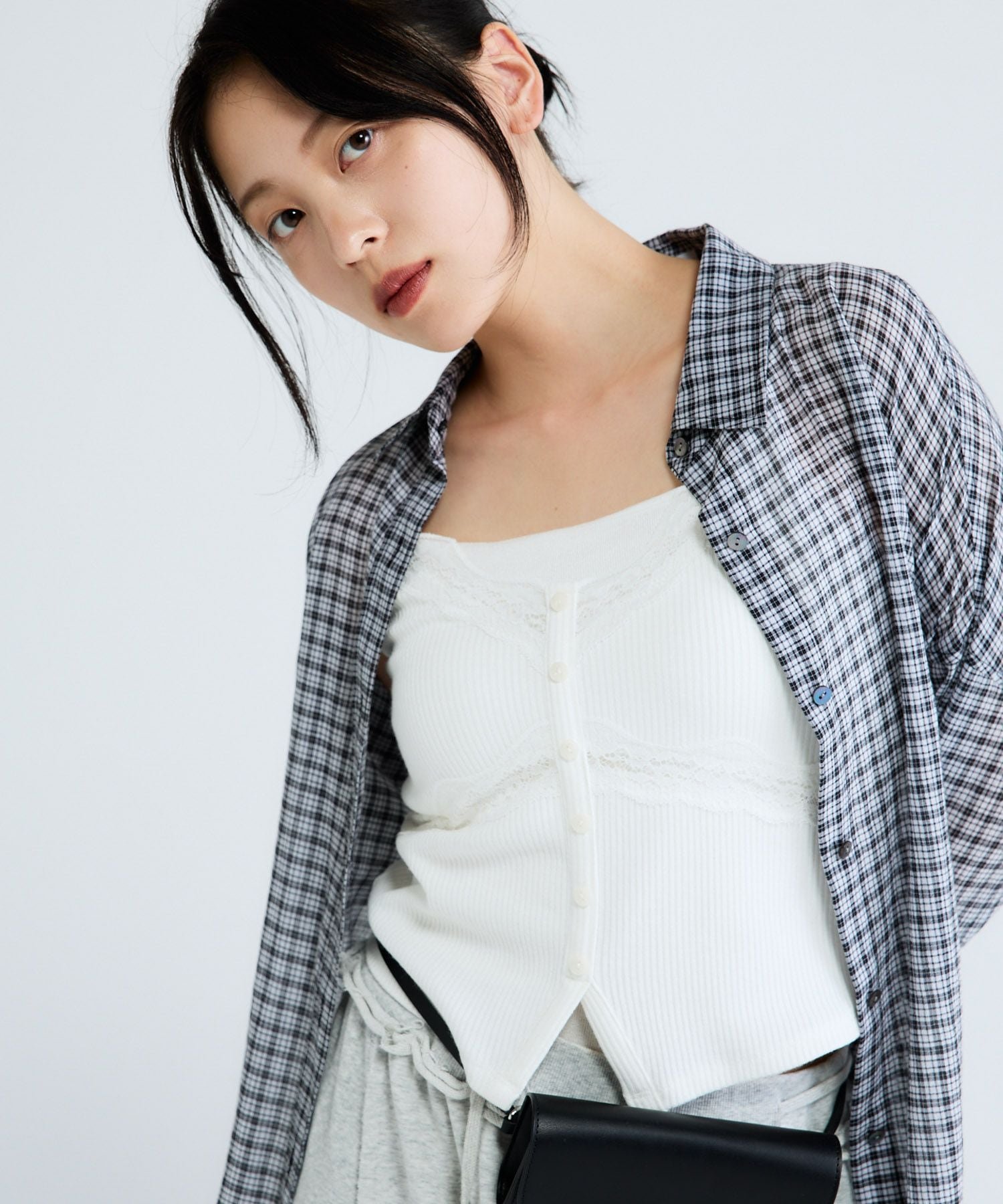 JEANASIS リブカットレーストリムキャミ ジーナシス トップス カットソー・Tシャツ ホワイト ブラック グレー