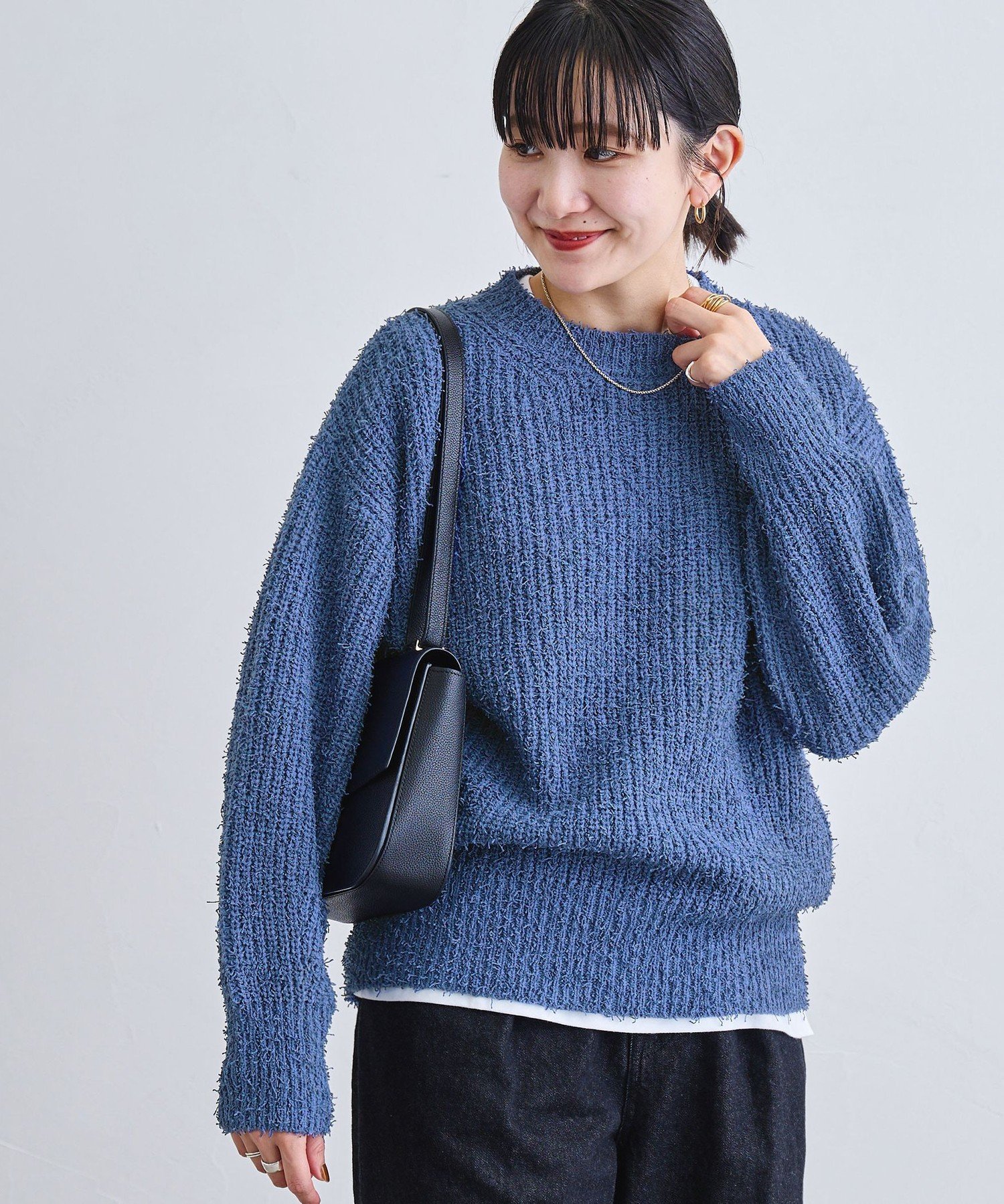 【SALE/37%OFF】coen カールヤーンアゼ編みニット コーエン トップス ニット グレー ネイビー ホワイト