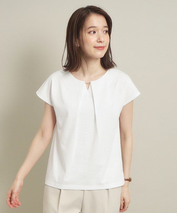 【SALE／30%OFF】ITS' DEMO 【通勤/手洗い可】メタルバー付きタックプルオーバー イッツデモ トップス カットソー・Tシャツ オレンジ ブルー ホワイトのサムネイル