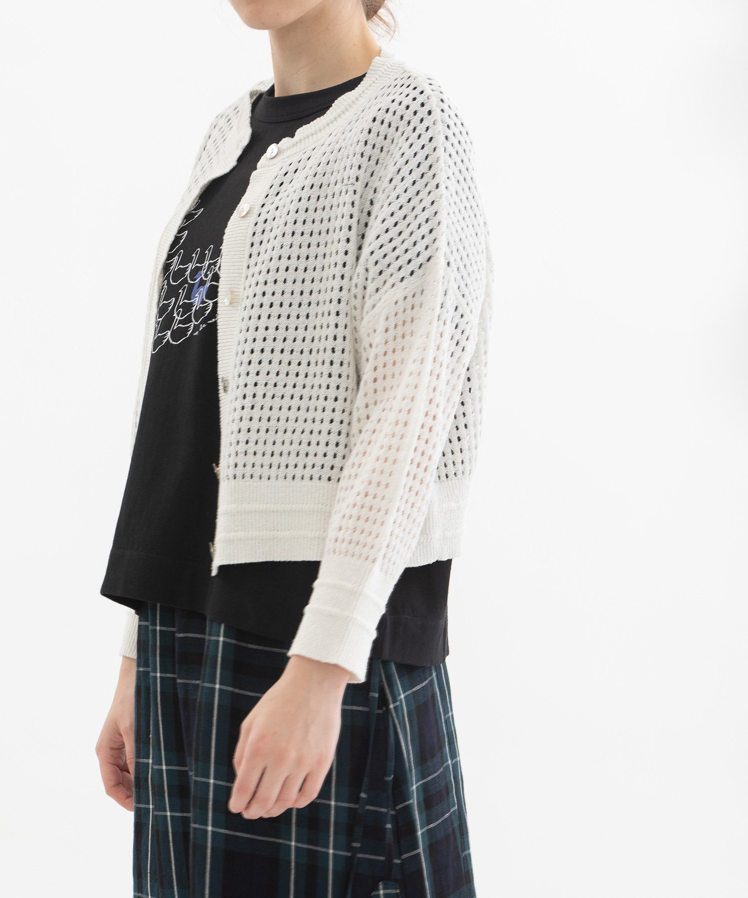 【SALE／40%OFF】nop de nod コットンリネンメッシュカーディガン プードゥードゥー トップス カーディガン ブラック ホワイト【送料無料】