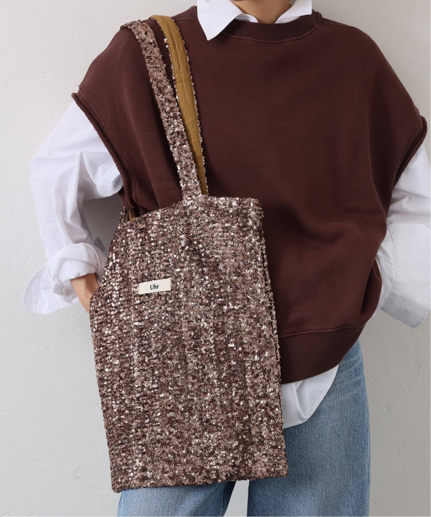 Spick & Span 《一部店舗+WEB限定》Uhr/ウーア 別注SPANGLE TOTE* スピックアンドスパン バッグ トートバッグ ピンク ブラウン【送料無料】のサムネイル