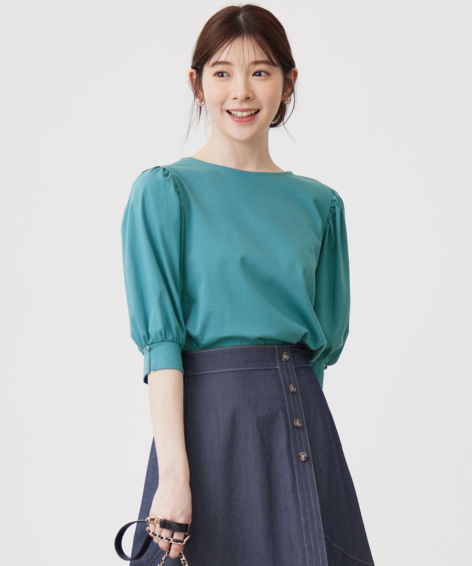 【SALE／50%OFF】ANY SIS 【接触冷感】美人 ボリュームスリーブ カットソー エニィスィス トップス カットソー・Tシャツ ブラック ホワイト ブルー ピンク パープルのサムネイル