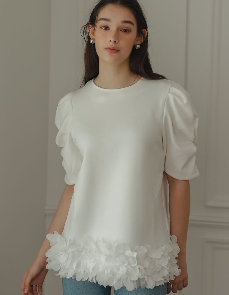 MEISM フラワーモチーフパワショルチュニックトップス リエディ トップス カットソー・Tシャツ ホワイト【送料無料】 stylife-14906933 Rakuten Fashion パッケージ画像