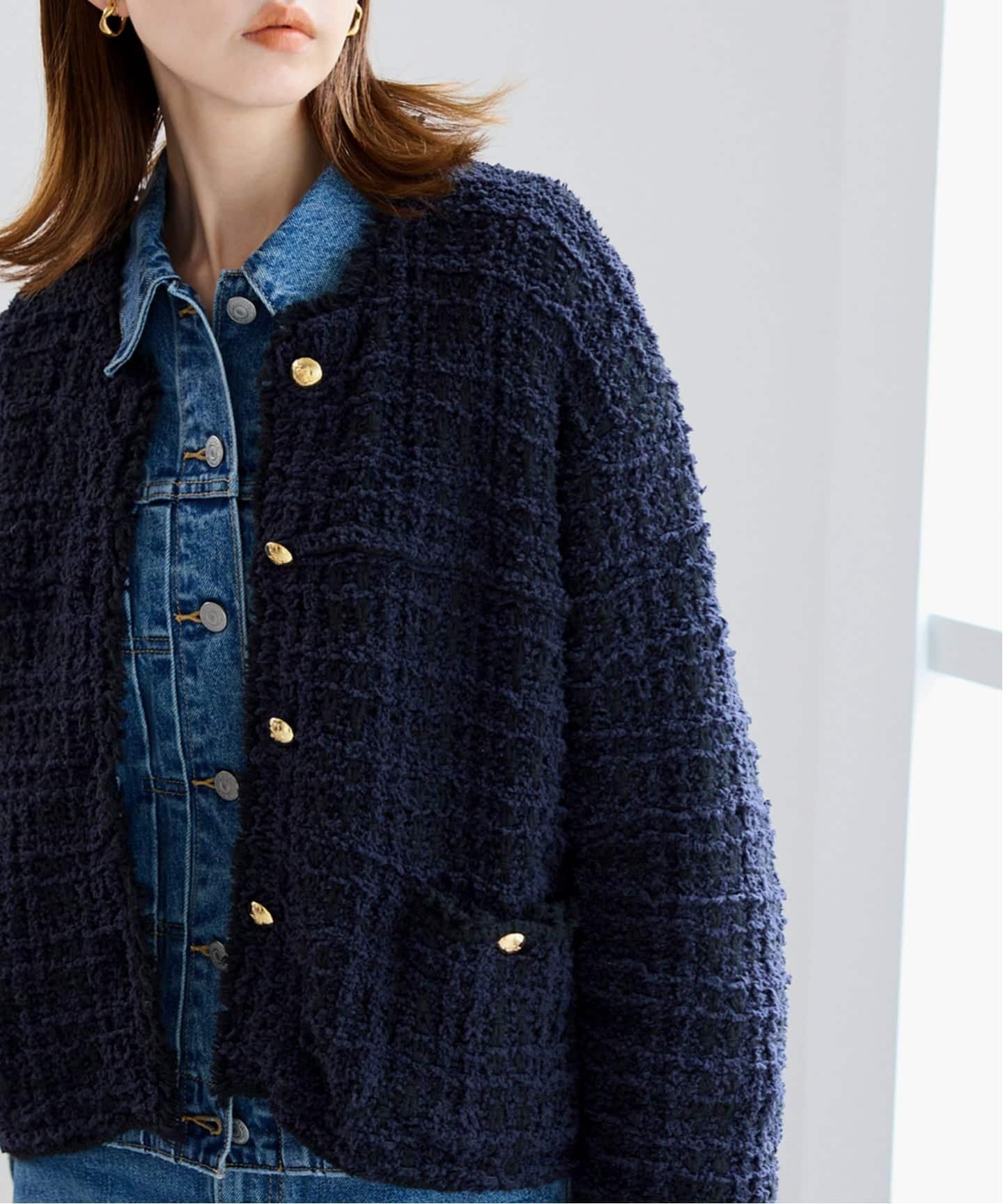 SLOBE IENA ニットジャケット スローブ イエナ ジャケット・アウター その他のジャケット・アウター ネイビー ホワイト【送料無料】のサムネイル