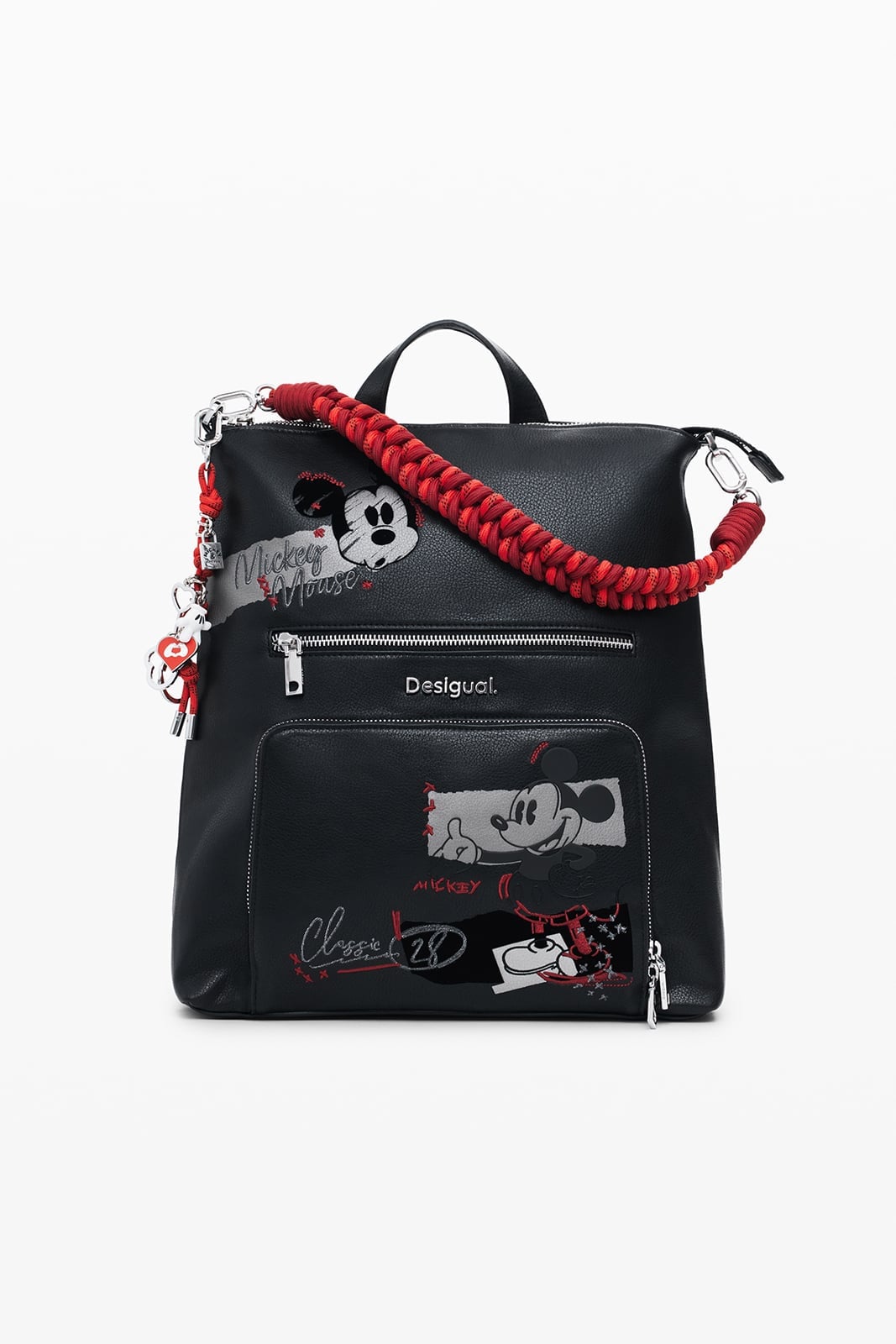 Desigual ミッキーマウス刺繍ミディアムバックパック ブラック ディズニー デシグ...