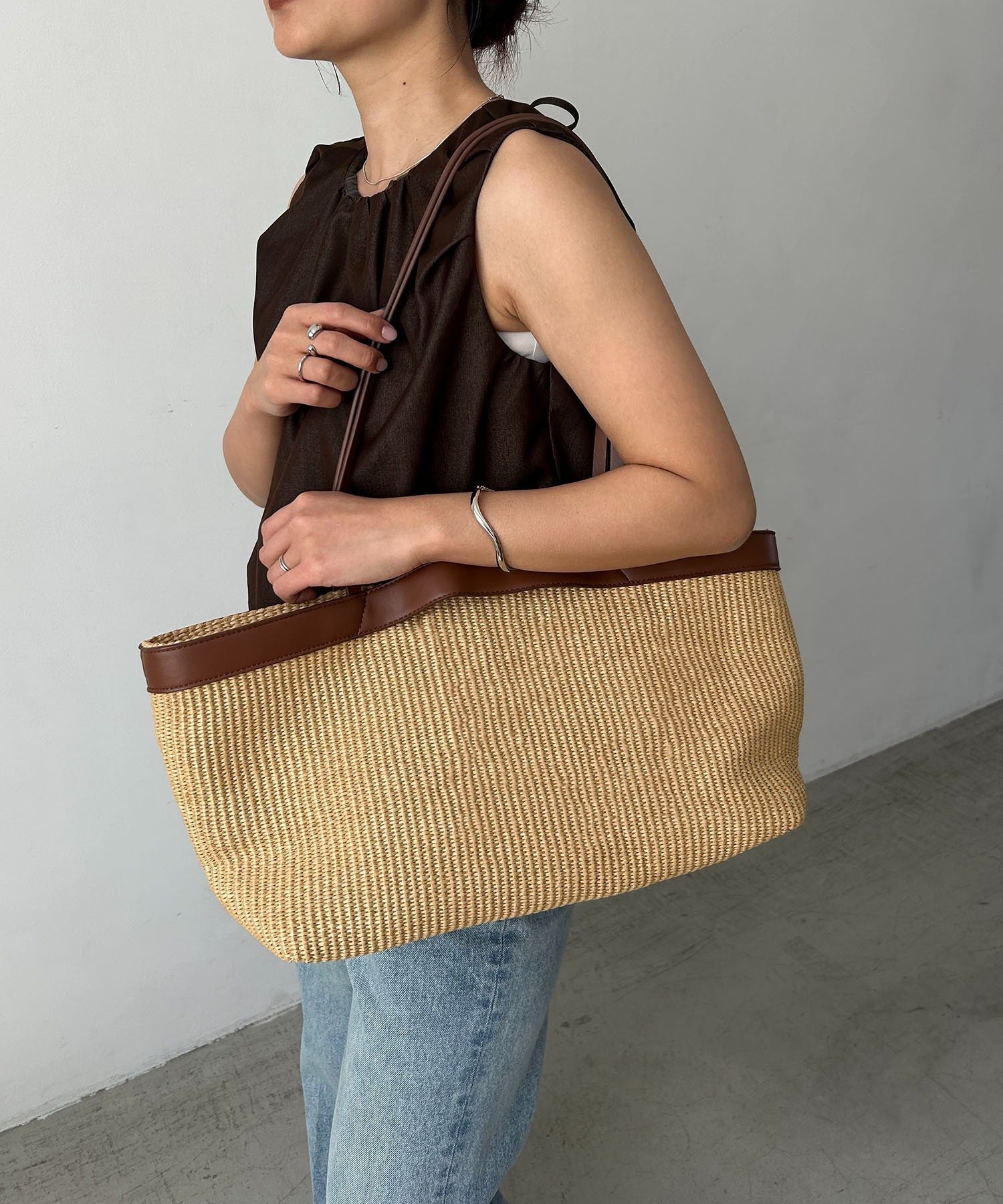 CAPRICIEUX LE'MAGE 【大容量/2WAY】コンビワイドBAG カプリシュ　レマージュ バッグ トートバッグ ブラック ベージュ【送料無料】