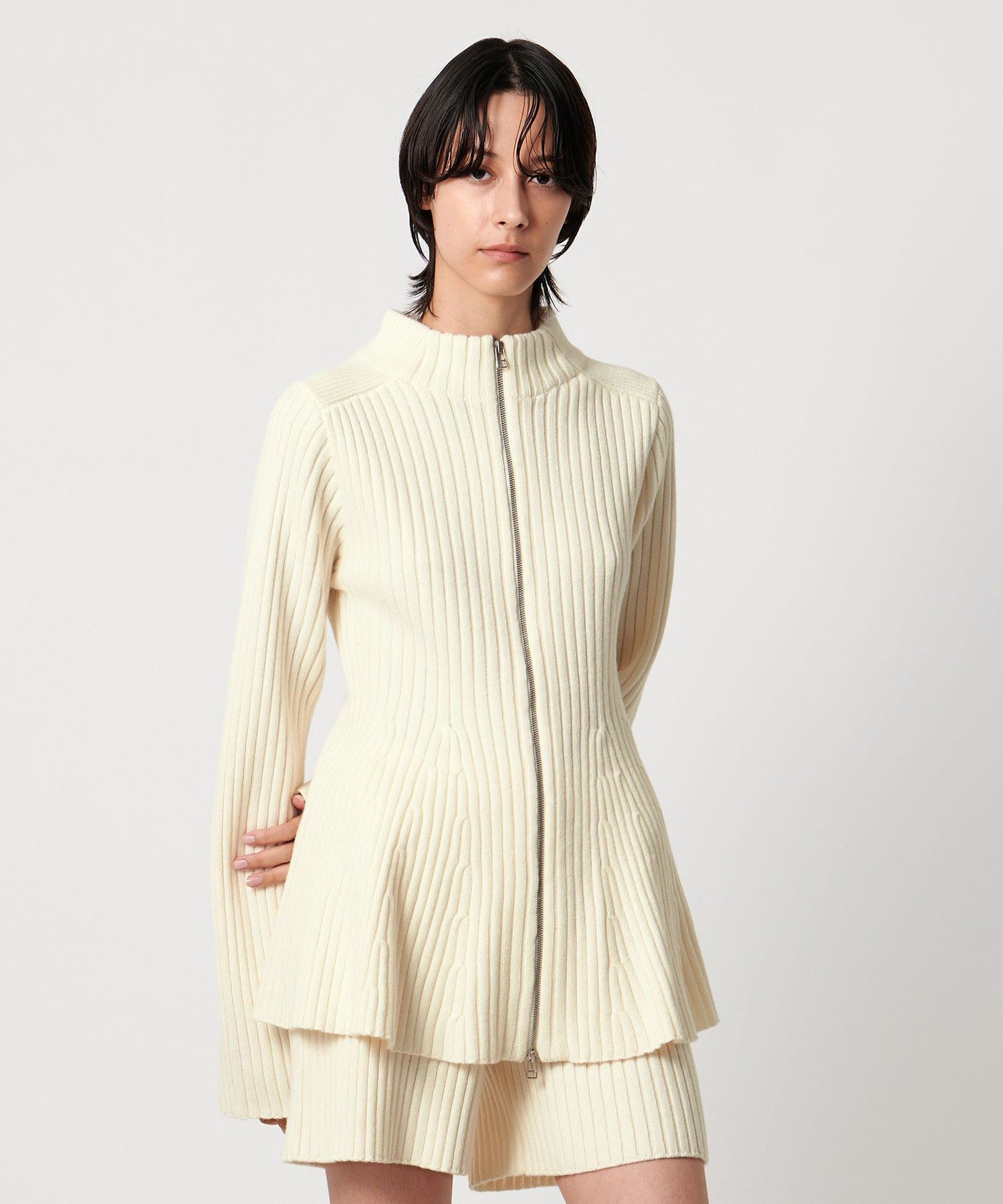 ＜AEWEN MATOPH＞ウールカシミヤミックス ペプラムジップアップニットジャケット ユナイテッドアローズ アウトレット トップス その他のトップス ホワイト ブラック