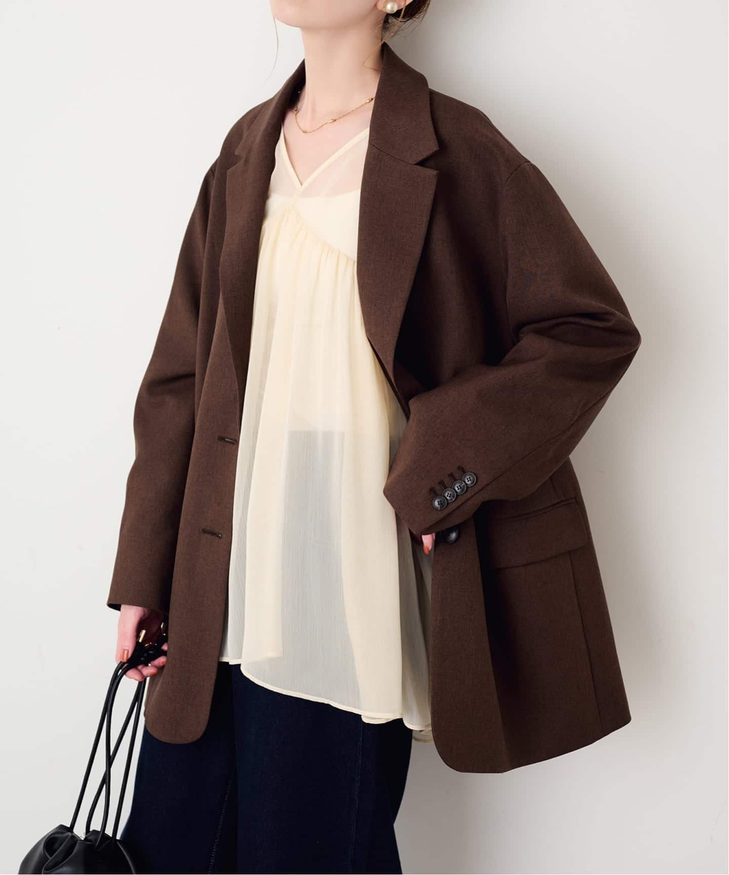 SLOBE IENA 《予約》楊柳Vネックボリュームギャザーブラウス スローブ イエナ トップス シャツ・ブラウス ブラウン ベージュ