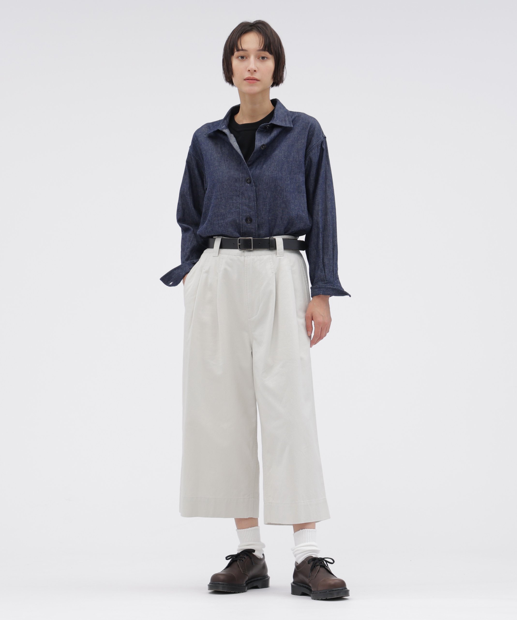 MHL. COTTON LINEN DENIM SHIRT マーガレット・ハウエル トップス シャツ・ブラウス ネイビー