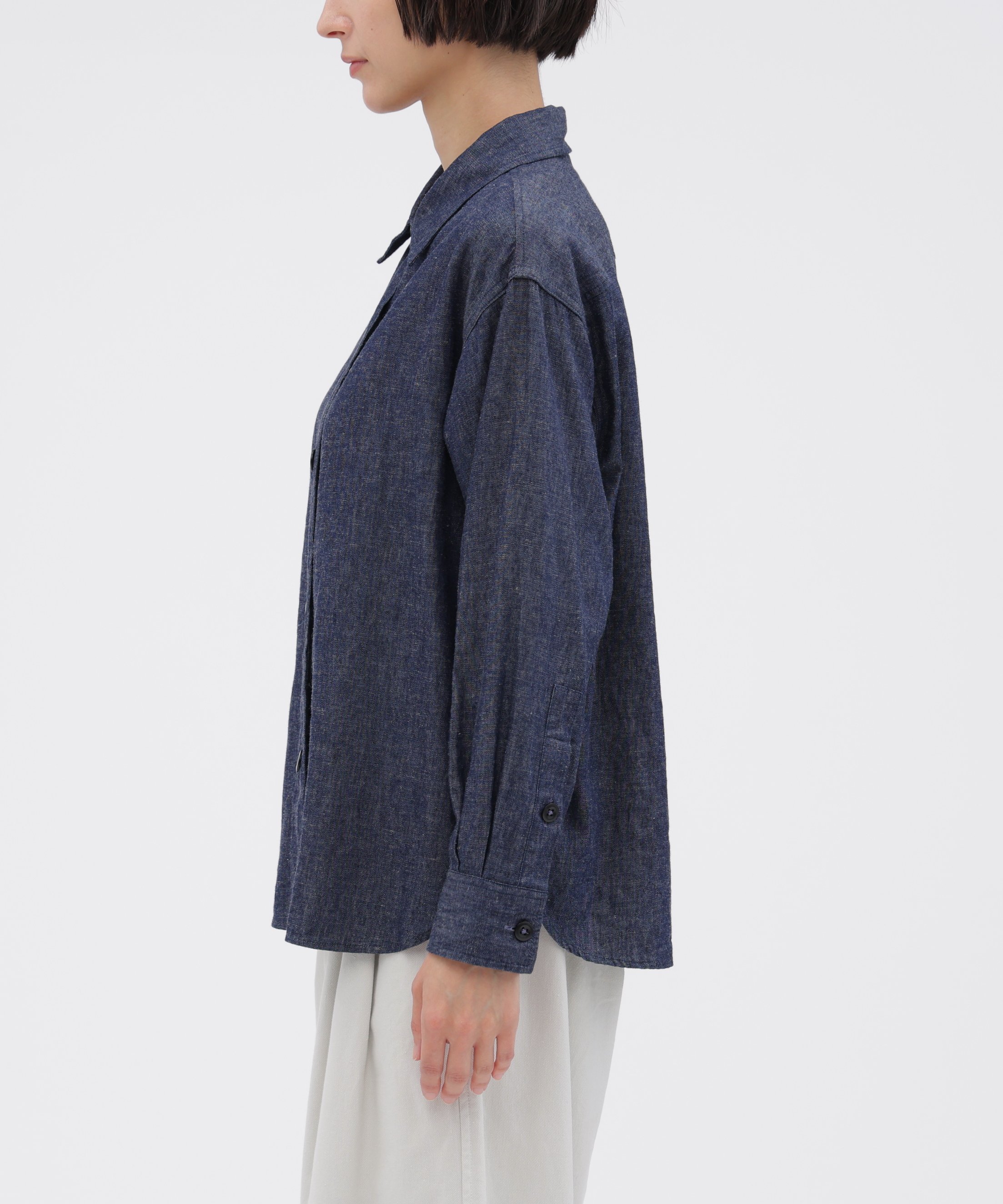 MHL. COTTON LINEN DENIM SHIRT マーガレット・ハウエル トップス シャツ・ブラウス ネイビー