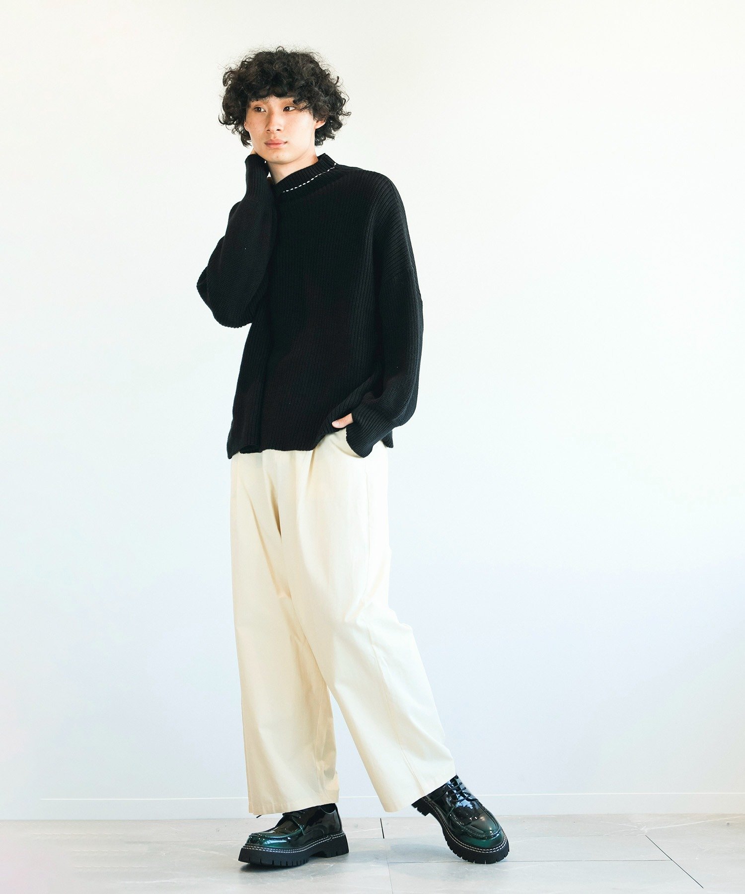 aimoha MENS/飾りステッチワイドパンツ アイモハ パンツ その他のパンツ ブラック ホワイト ブラウン