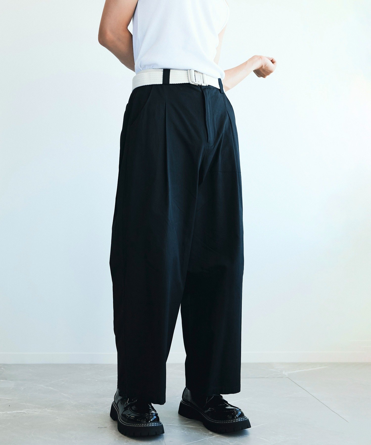 aimoha MENS/飾りステッチワイドパンツ アイモハ パンツ その他のパンツ ブラック ホワイト ブラウン