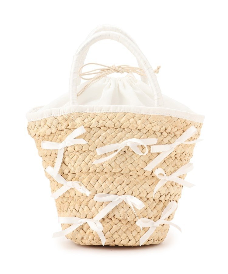 OberTashe 雑材リボン付きバケツバッグ エスペランサ バッグ ハンドバッグ ホワイト ブラック【送料無料】のサムネイル