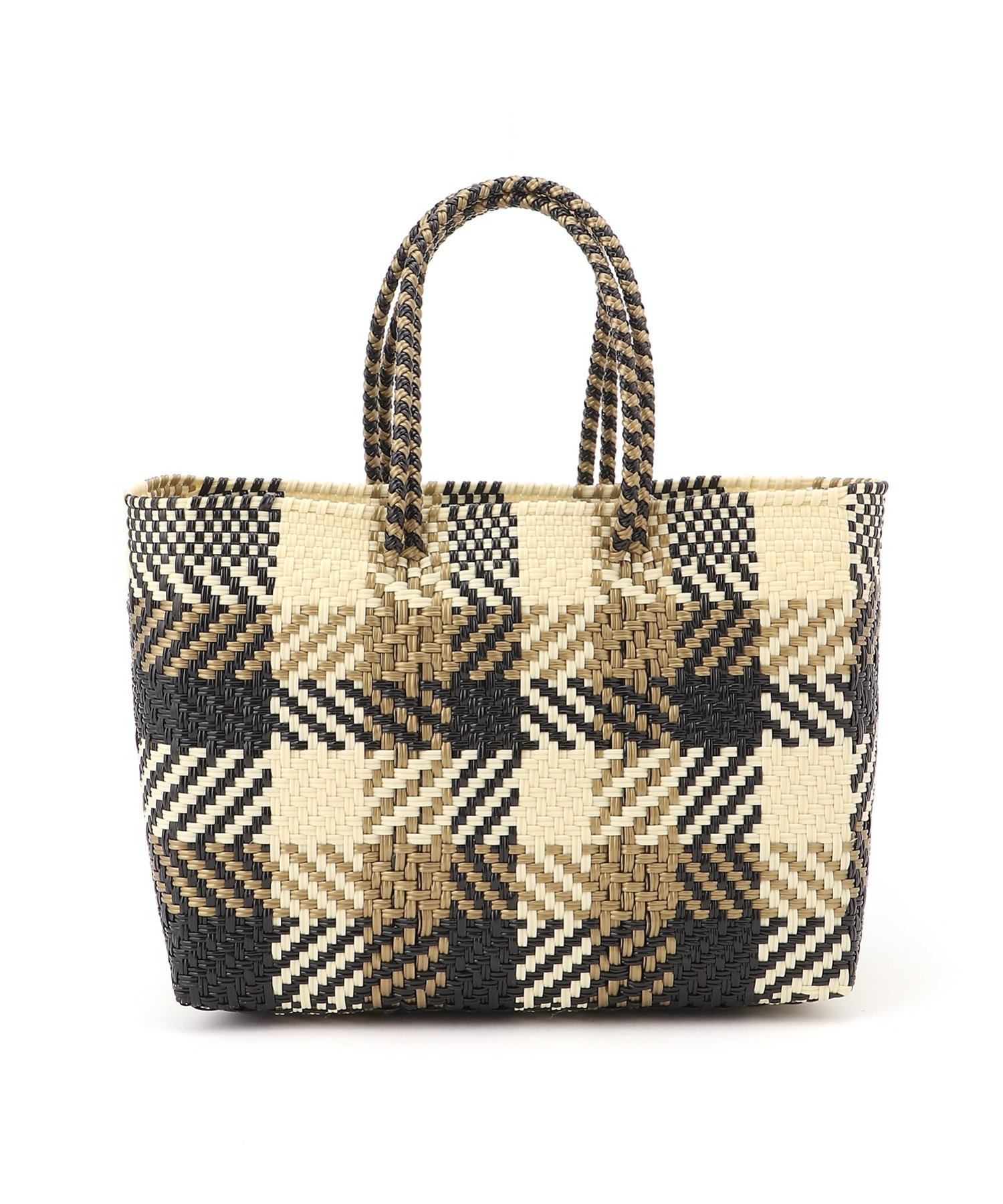 Moon Bird Moon Bird/ (U)手編みのメルカドバッグ横長(M) スワラージ バッグ かごバッグ ホワイト ブラ..