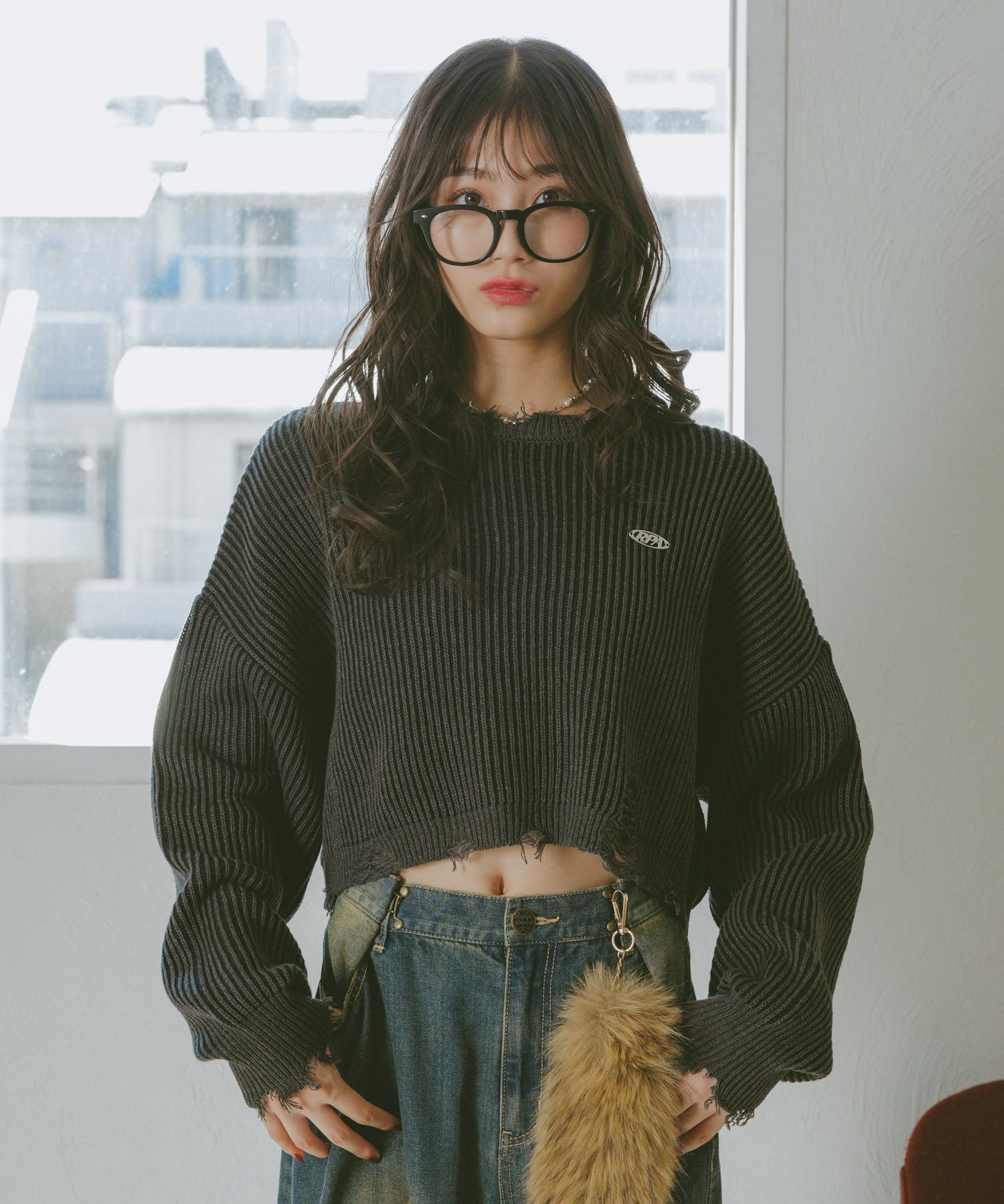 repipi armario 【洗えるニット】ダメージショートニット レピピアルマリオ トップス ニット ブラウン グレー【送料無料】のサムネイル