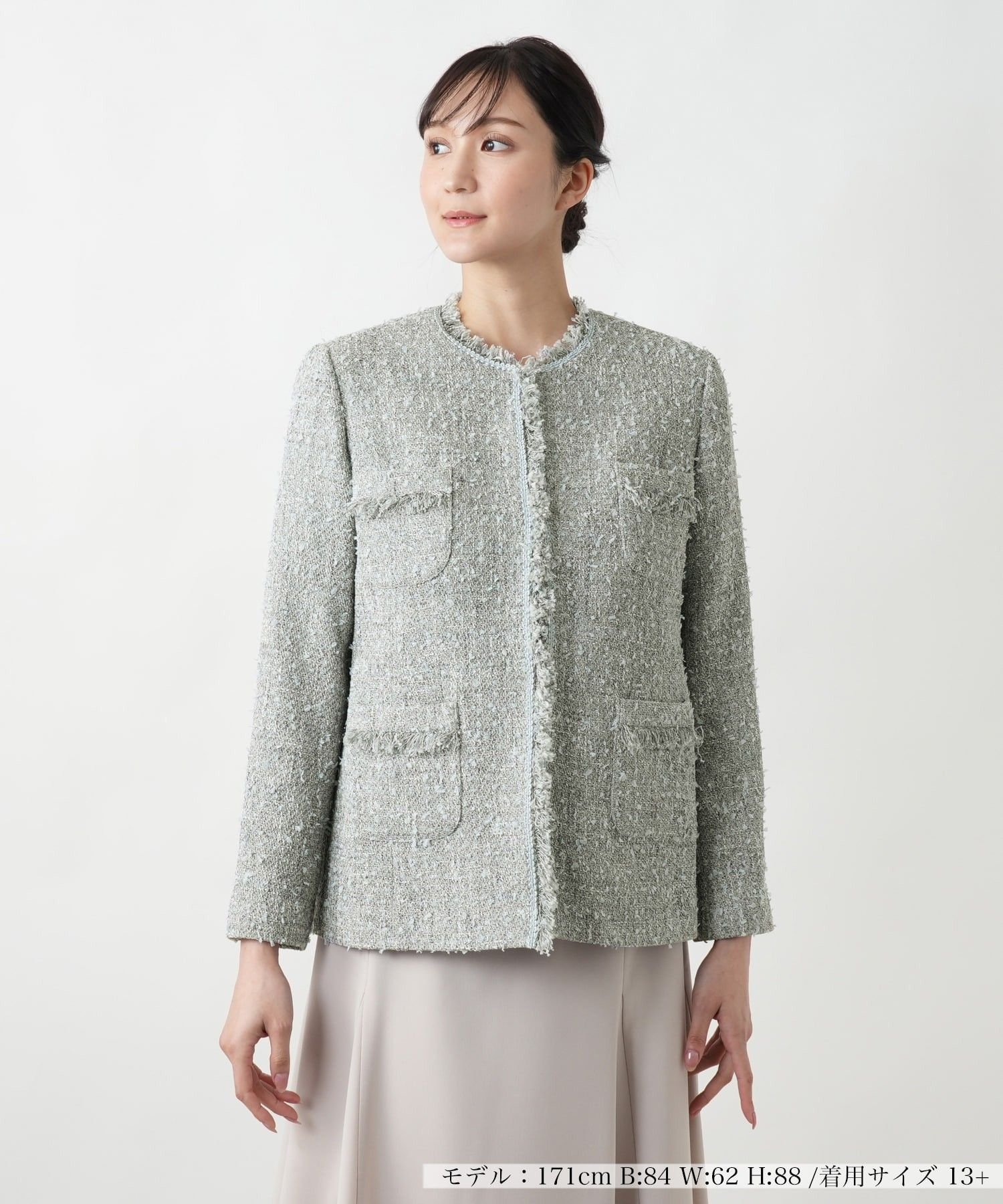 Leilian PLUS HOUSE 【店頭人気】フリンジジャケット レリアン プラスハウス ジャケット・アウター テーラードジャケット・ブレザー ピンク ベージュ
