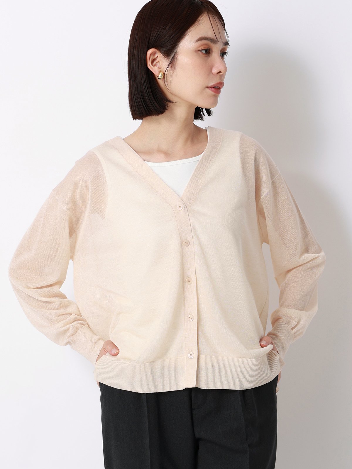 【SALE／30%OFF】SUIT SQUARE CHANTOWA シアー2WAYカーディガン 長袖 ウォッシャブル 接触冷感 スーツ スクエア トップス カーディガン ベージュ【送料無料】