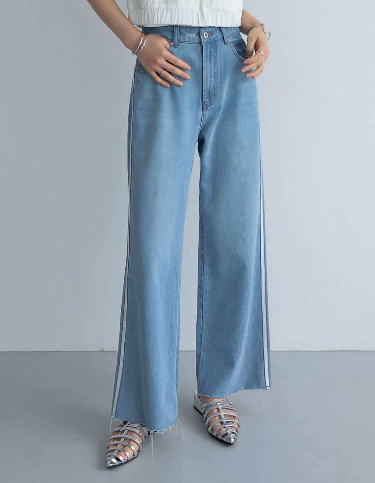 【SALE／45%OFF】Re:EDIT コットンデニムサイドラインワイドストレートパンツ リエディ パンツ ジーンズ・デニムパンツ ブラック ネイビー ホワイト stylife-14906941 Rakuten Fashion サンプル画像2