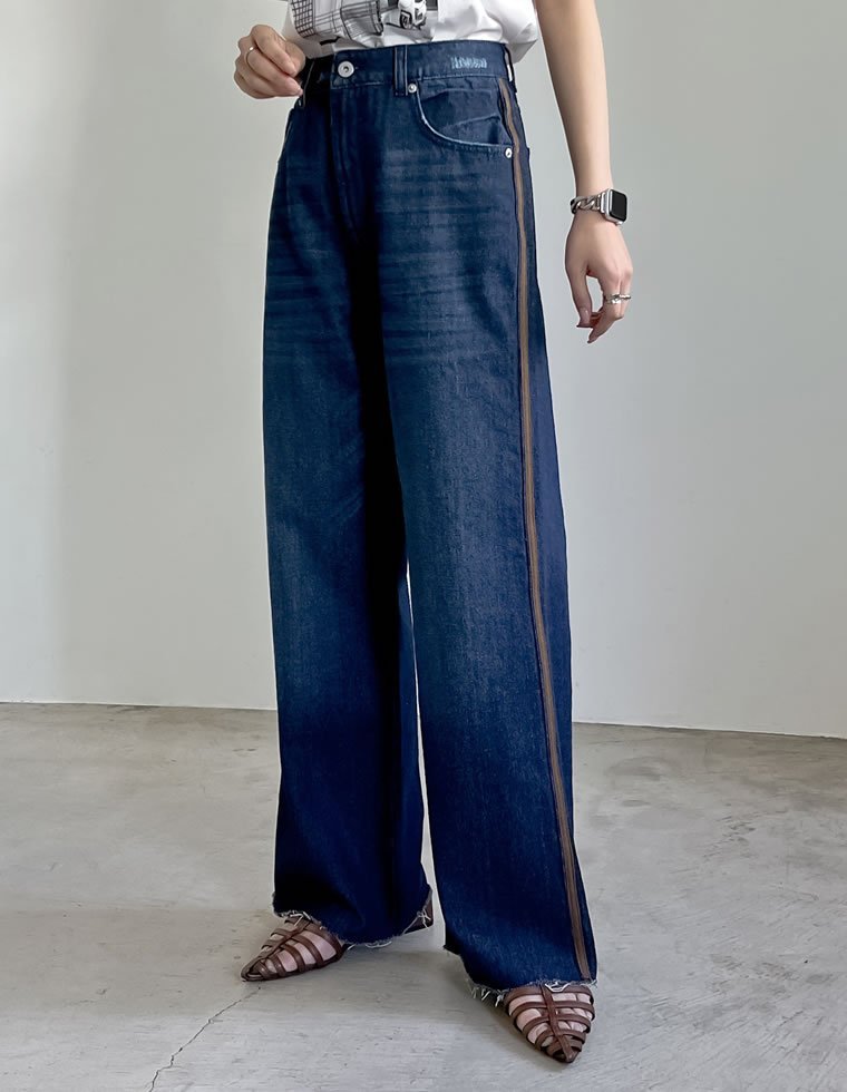 【SALE／45%OFF】Re:EDIT コットンデニムサイドラインワイドストレートパンツ リエディ パンツ ジーンズ・デニムパンツ ブラック ネイビー ホワイト stylife-14906941 Rakuten Fashion サンプル画像3