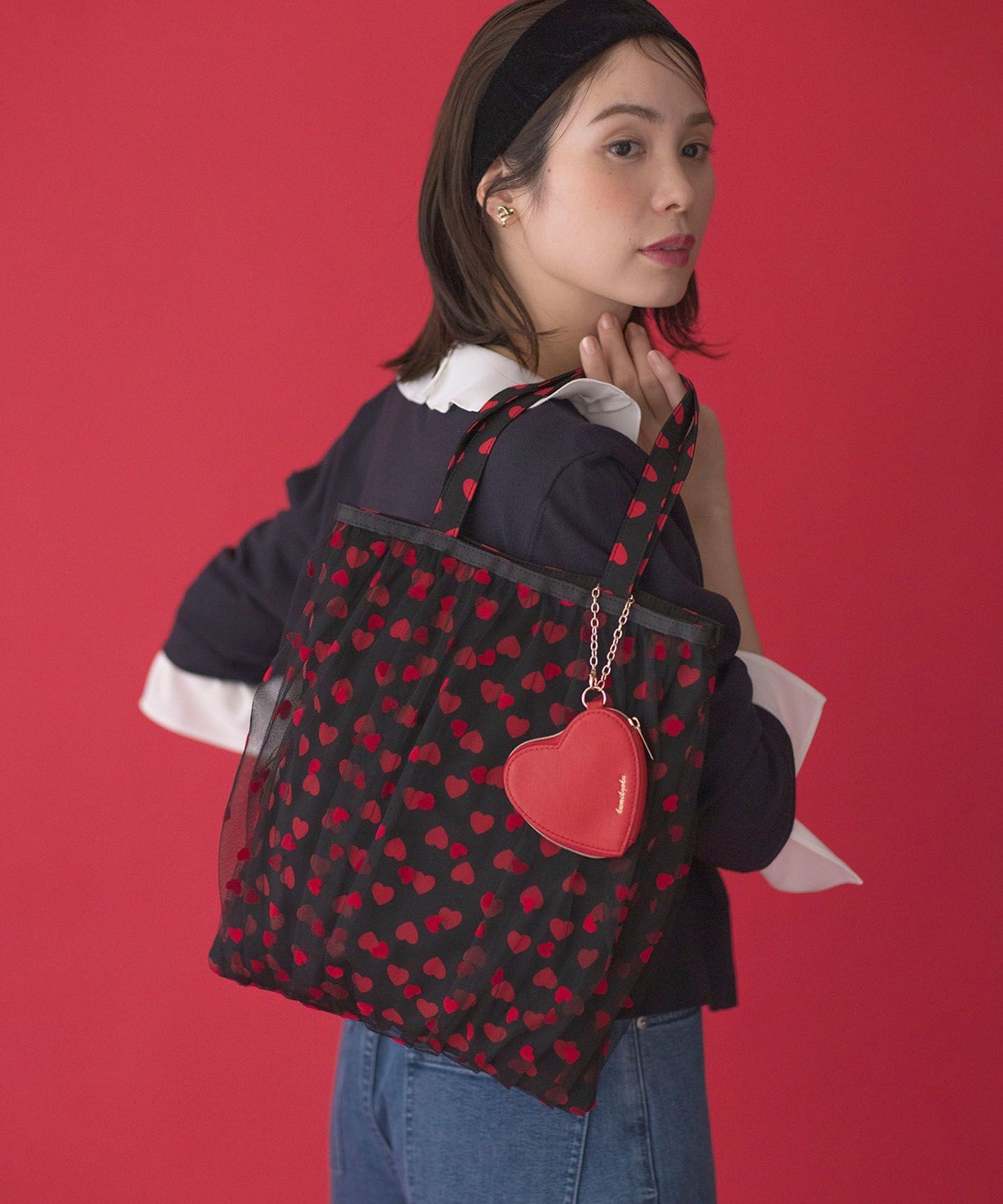 組曲 ハートレイヤード トート クミキョク バッグ トートバッグ レッド ベージュ【送料無料】のサムネイル