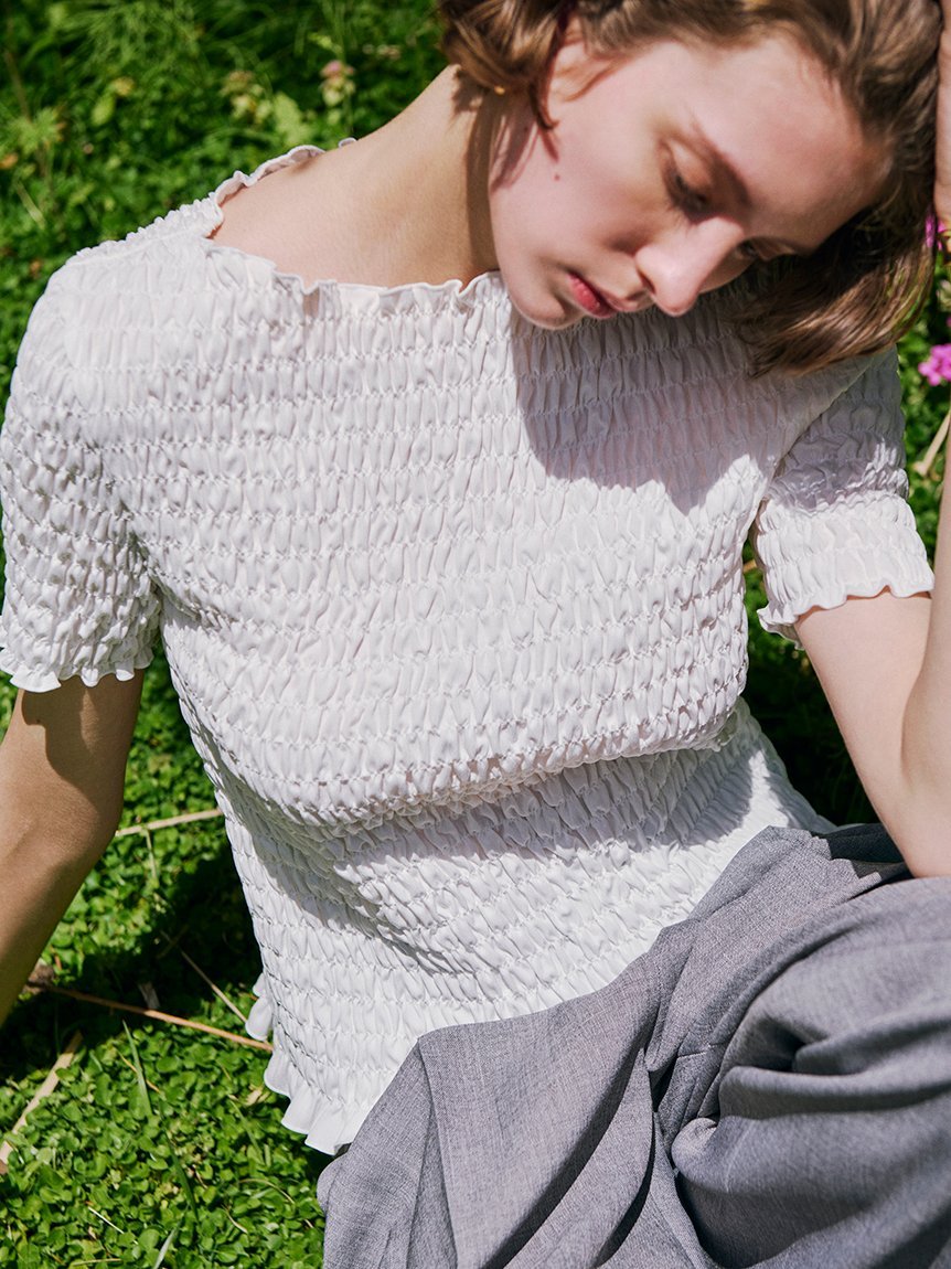 Mila Owen シャーリングブラウス ミラオーウェン トップス シャツ・ブラウス ホワイト レッド【送料無料】のサムネイル