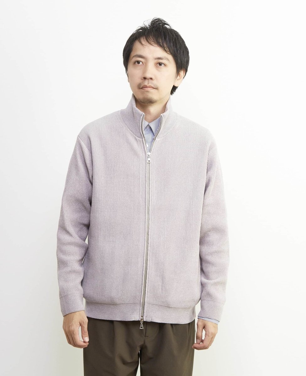 MEN'S MELROSE 畦編みモールスタンドZIP / ドライバーズニット メンズメルローズ トップス カーディガン ワインレッド グレー