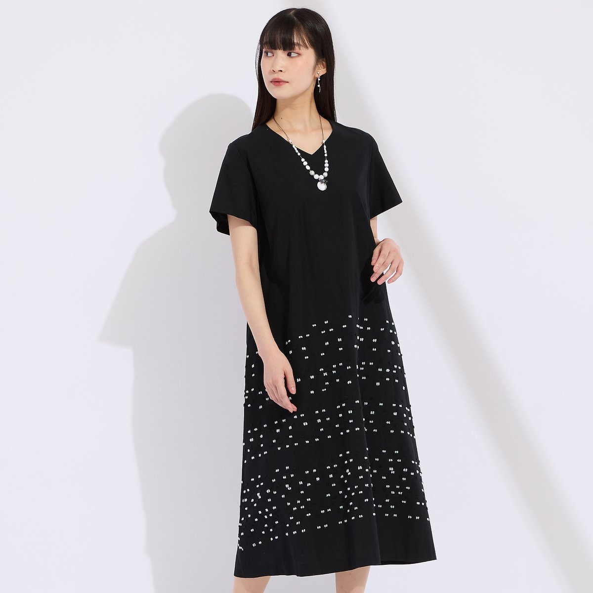 Liliane Burty 【M~4L】洗える ドットパネルワンピース リリアンビューティ ワンピース・ドレス ワンピース ブラック グリーン