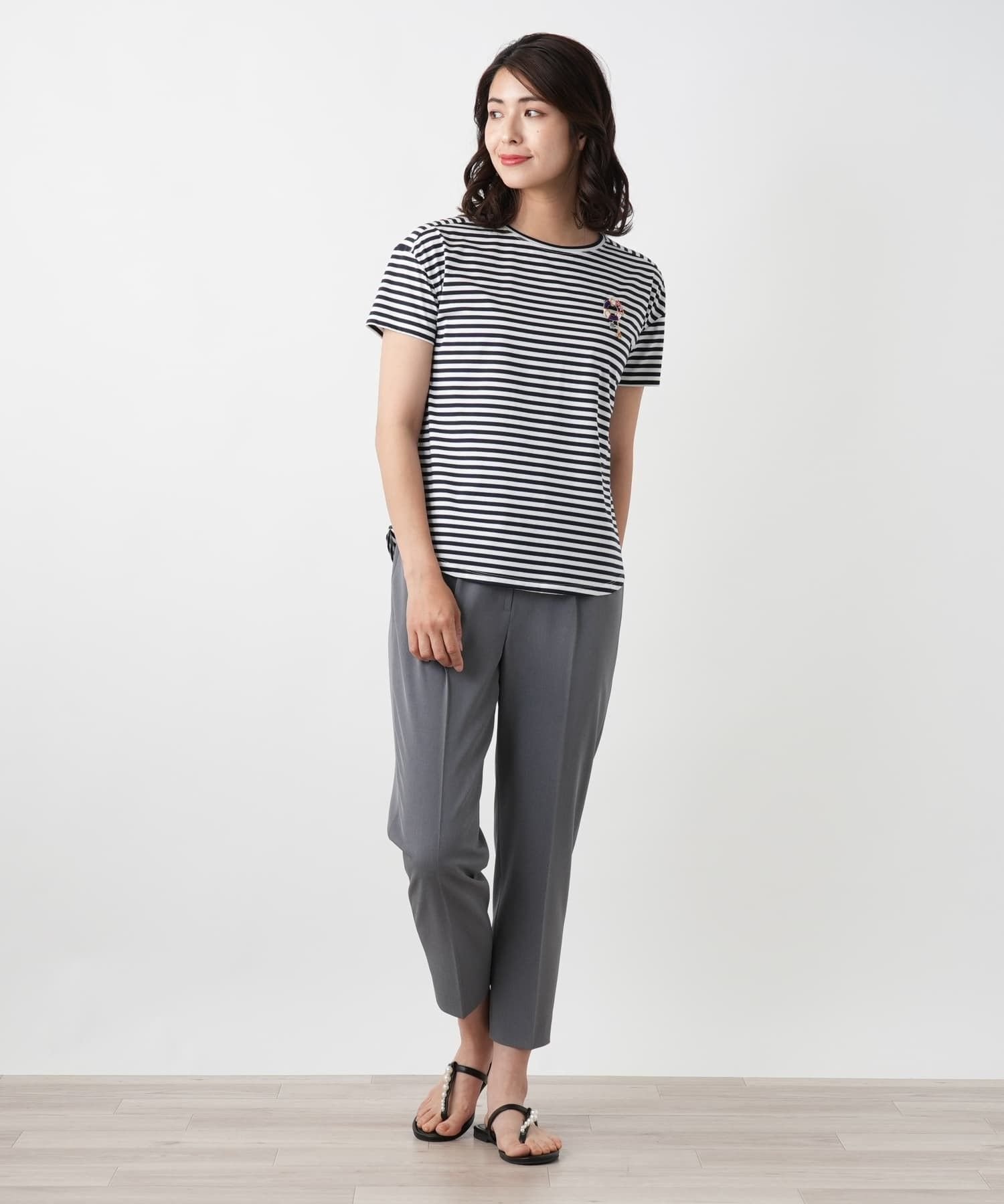 Leilian ボーダーカットソー レリアン トップス カットソー・Tシャツ グレー ネイビー