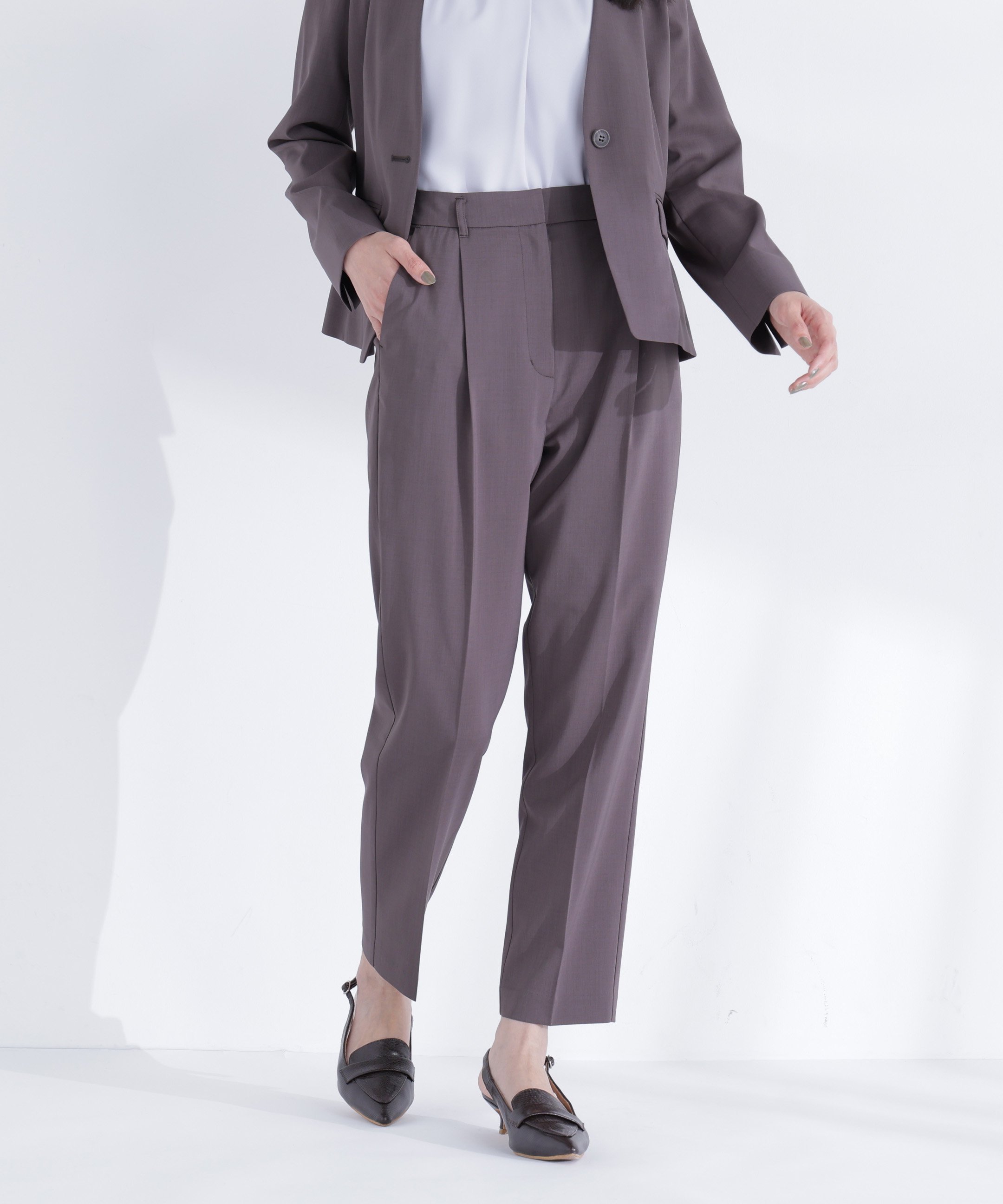 NATURAL BEAUTY BASIC サマードライタッチ SETUP ワンタックパンツ ナチュラルビューティベーシック パンツ その他のパンツ グレー ベージュ ブラウン