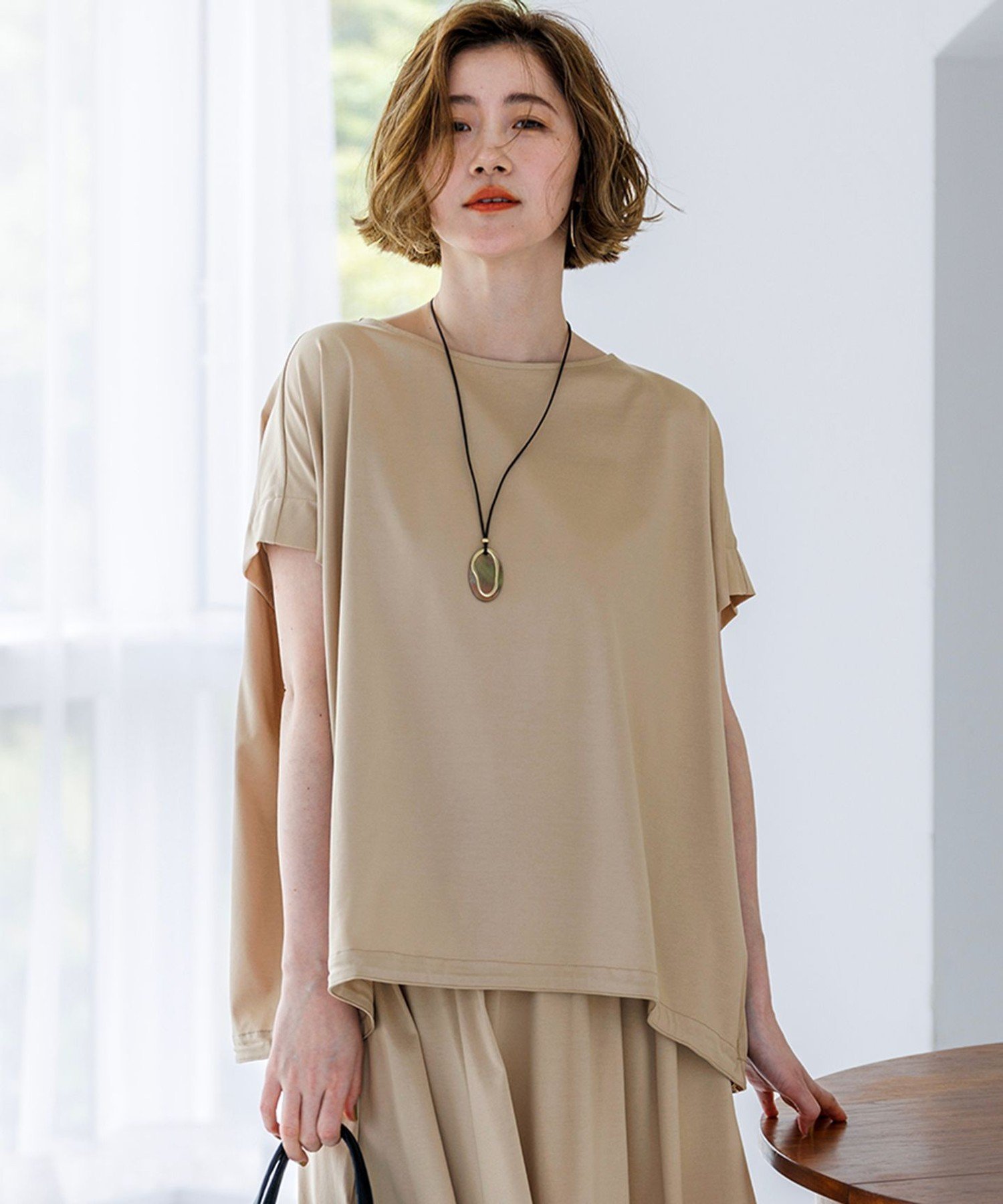 23区 S シルキータッチ ドロスト カットソー ニジュウサンク トップス カットソー・Tシャツ ネイビー グリーン カーキグリーン ピンク ブラック グレー ホワイト ベージュ