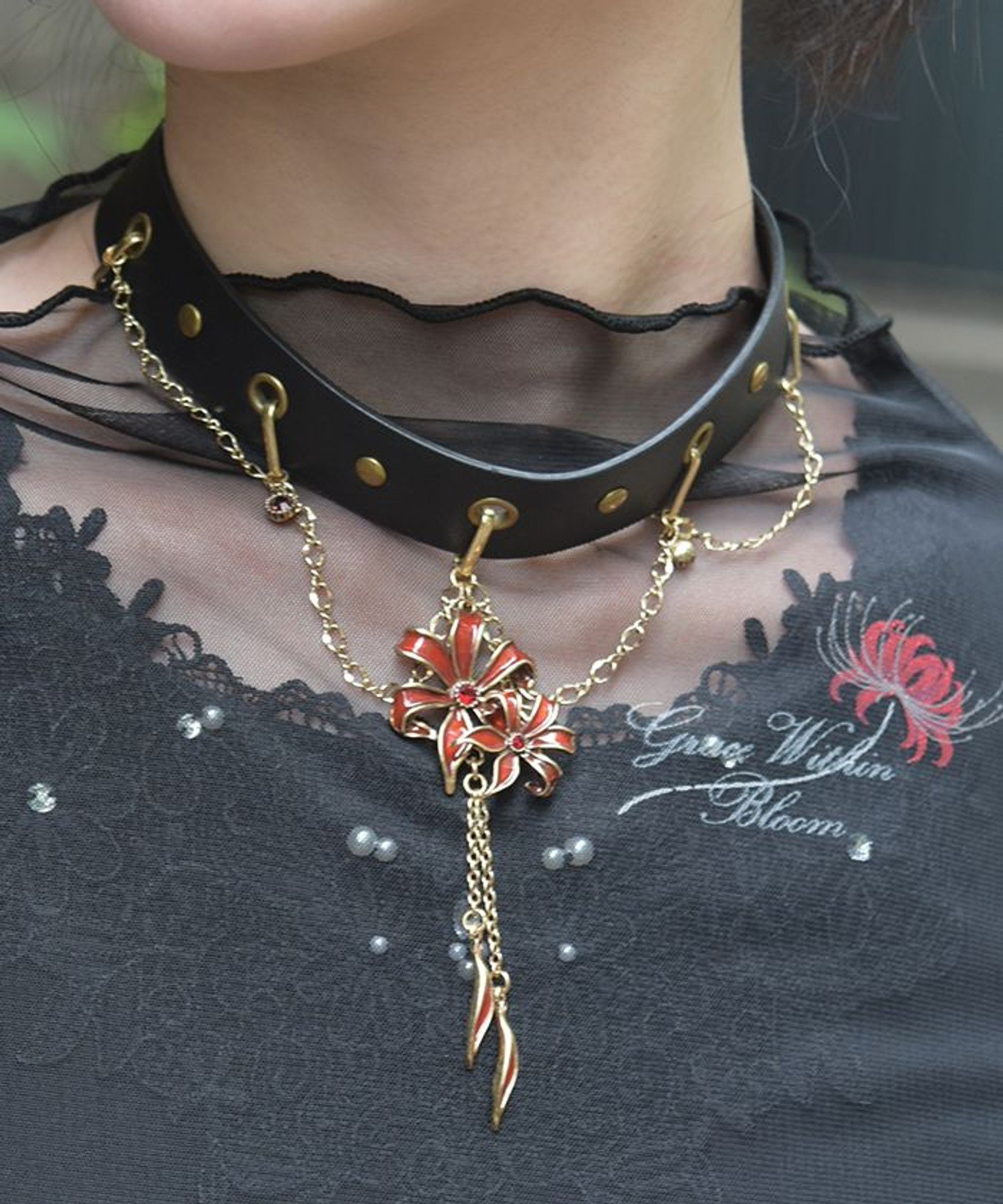 axes femme 彼岸花モチーフチョーカー アクシーズファム アクセサリー・腕時計 ネックレス ブルー【送料無料】