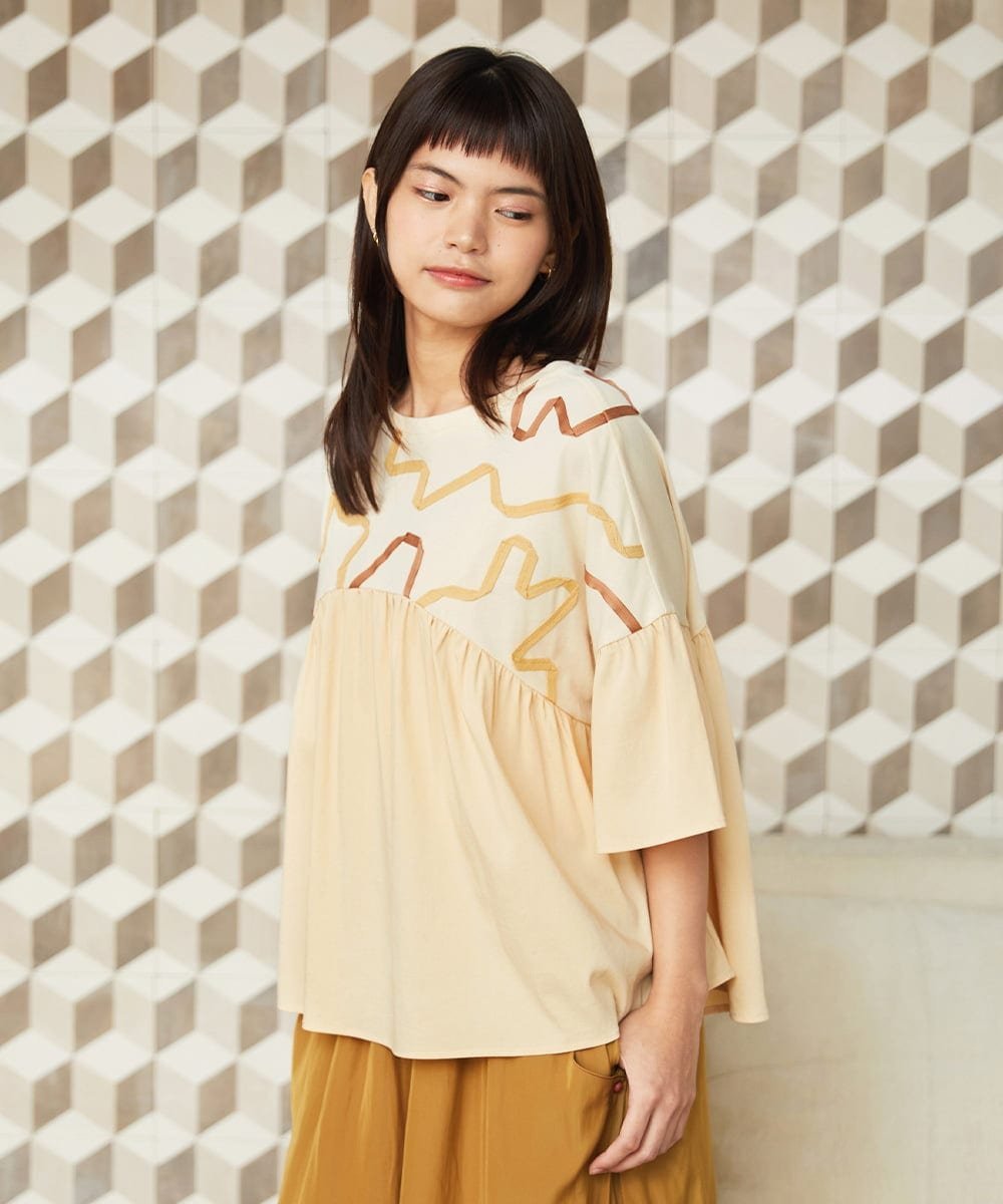Jocomomola Arte Libre ドッキングカットソー ホコモモラ トップス カットソー・Tシャツ ブルー ホワイト