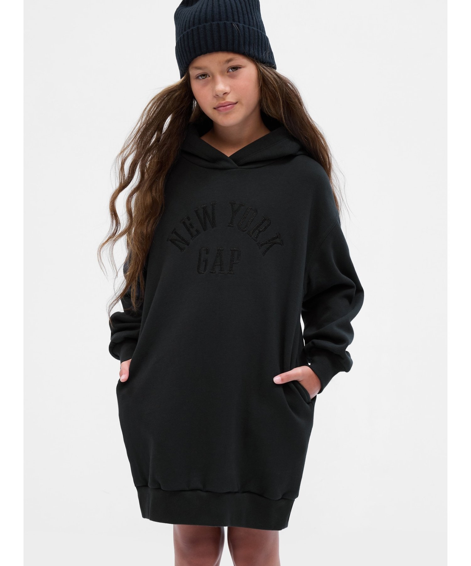 【SALE／57%OFF】GAP (K)スウェットワンピース (キッズ) ギャップ トップス パーカー・フーディー ブラックのサムネイル