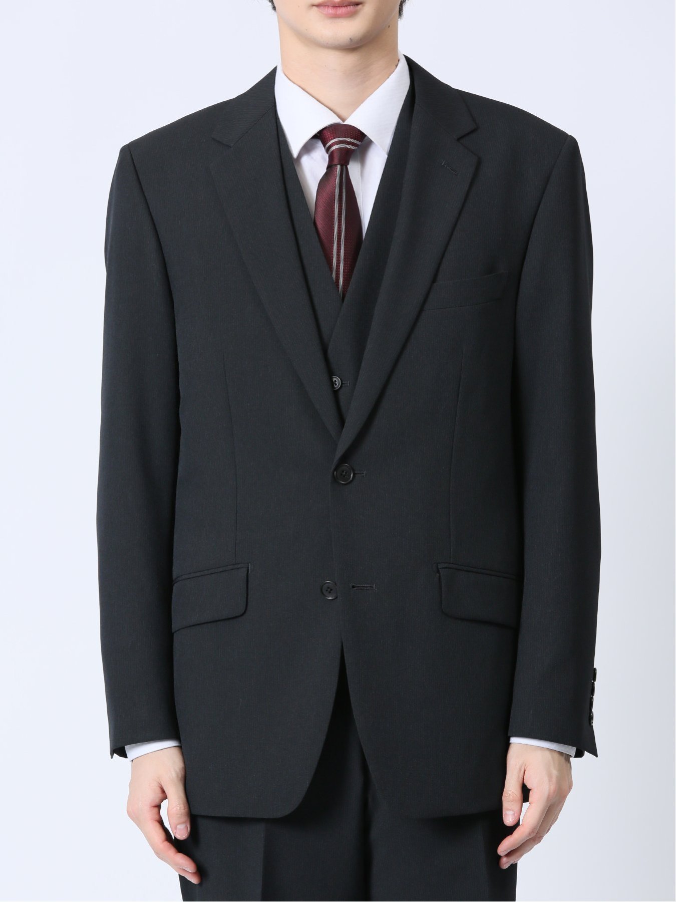 【SALE／30%OFF】m.f.editorial ストレッチウォッシャブル レギュラーフィット 2ボタン3ピーススーツ シャドーストライプ黒 タカキュー スーツ・フォーマル セットアップスーツ ブラック【送料無料】