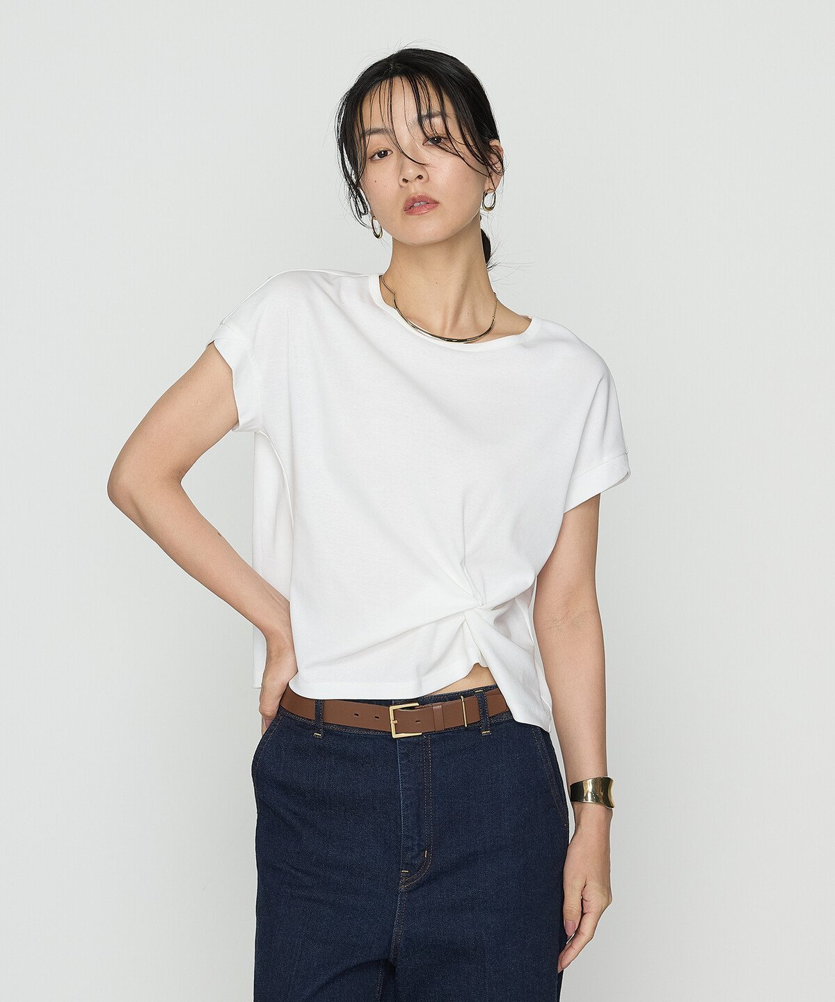 K.T KIYOKO TAKASE TALL [ TALLサイズ ] コットン強撚ポンチ デザインタックシャツ コムサ トップス カットソー・Tシャツ ブラウン ベージュ ホワイト ブラック ネイビー