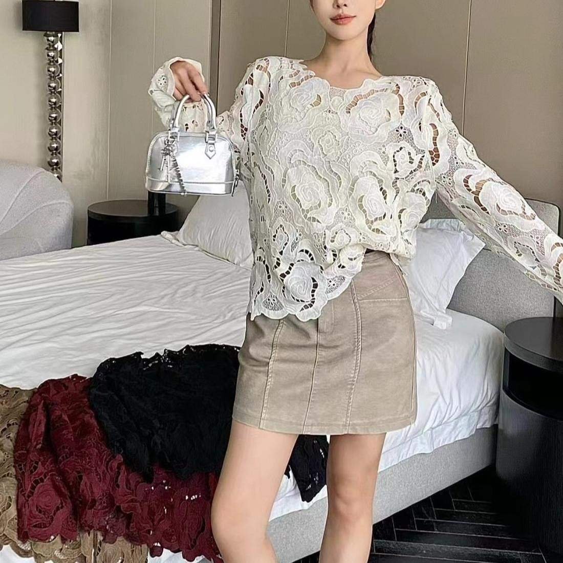 【SALE／38%OFF】maison de LATIR 上品な長袖クロシェ編みトップス メゾンドラティール トップス シャツ・ブラウス ベージュ