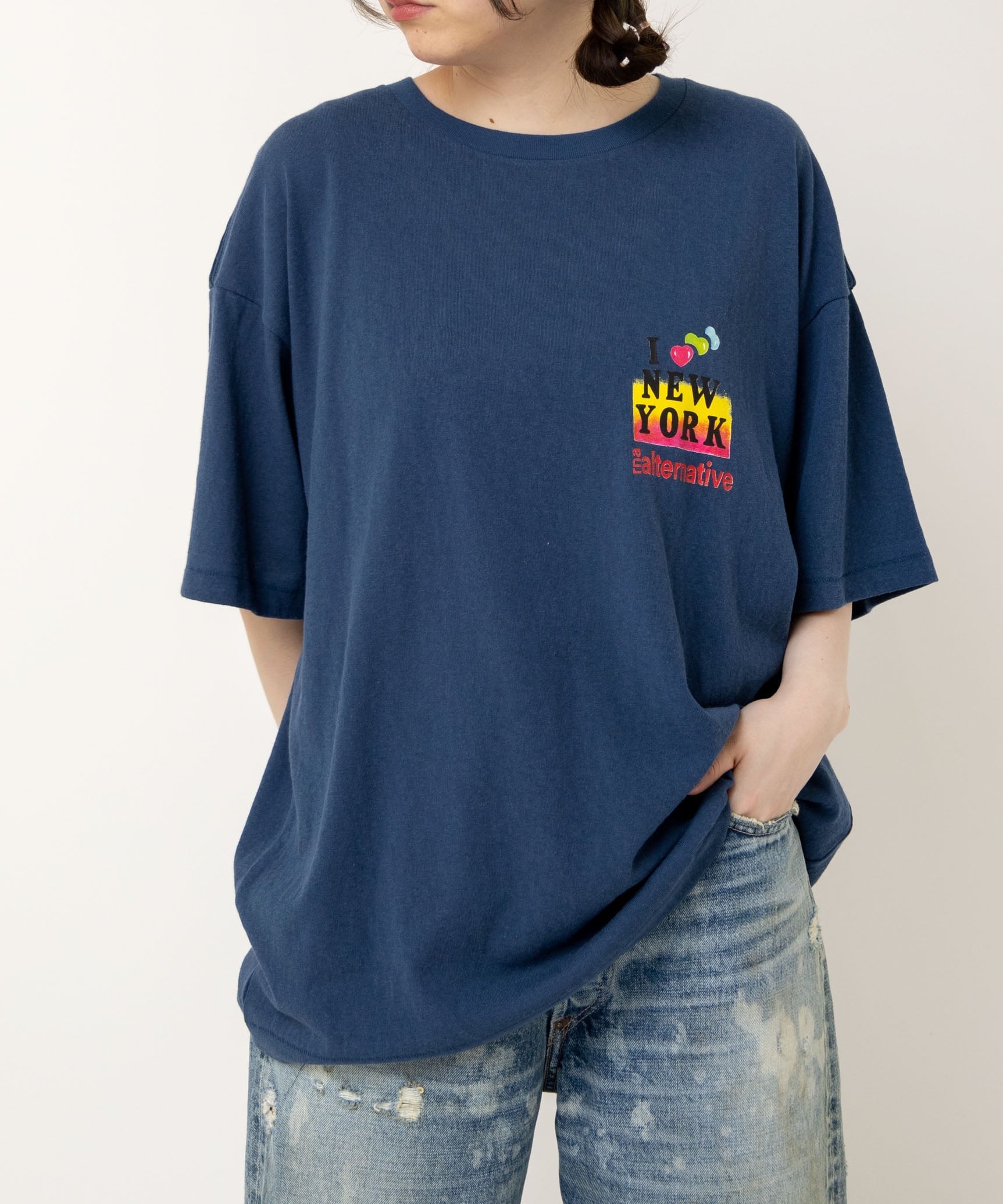 RNA M2505 ILOVE NY BIG T アールエヌエー トップス カットソー・Tシャツ ネイビー ホワイト ブラック
