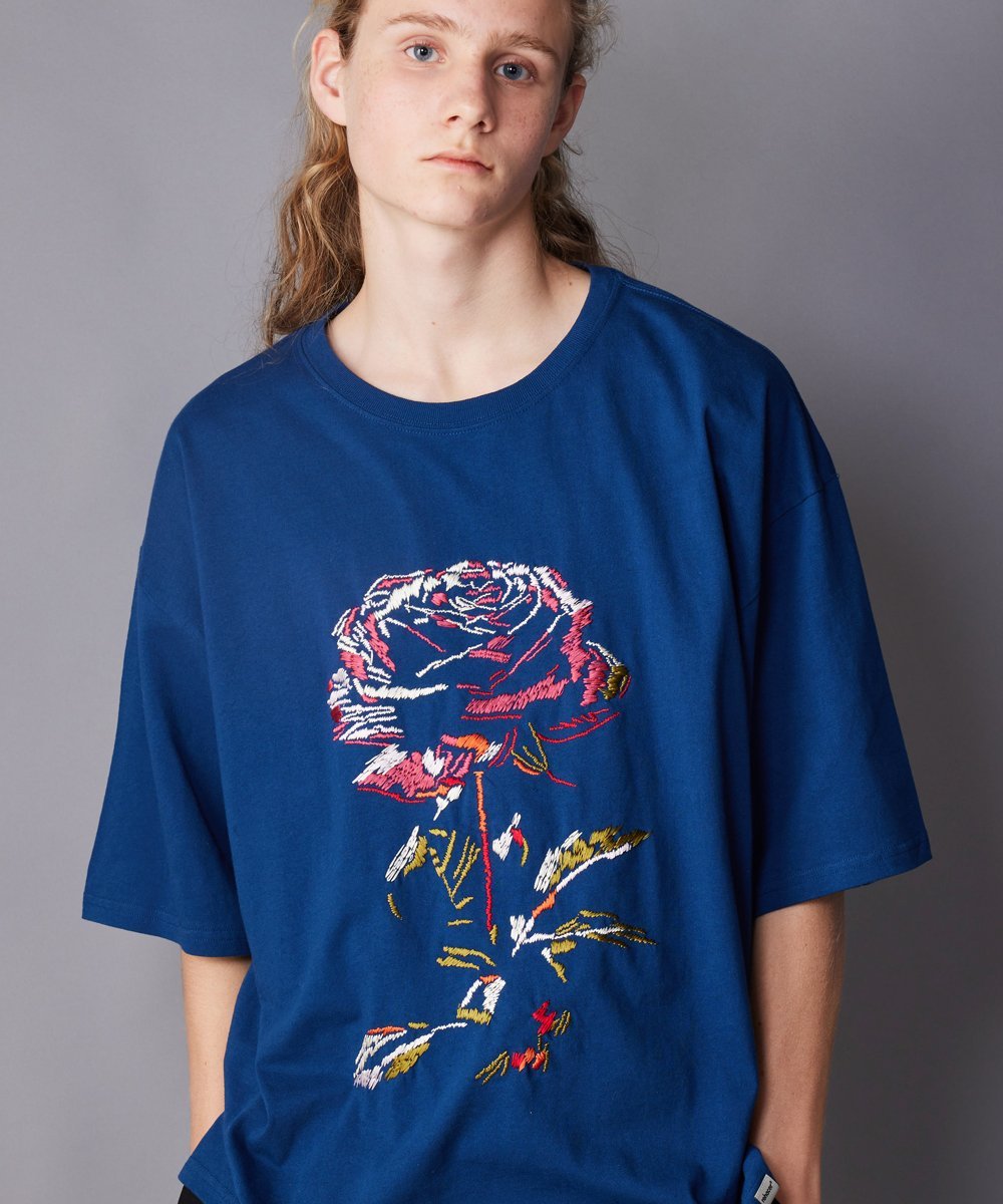 rehacer rehacer/(U)Big Rose Wide CS レアセル トップス カットソー・Tシャツ ベージュ ブラック ブルー【送料無料】
