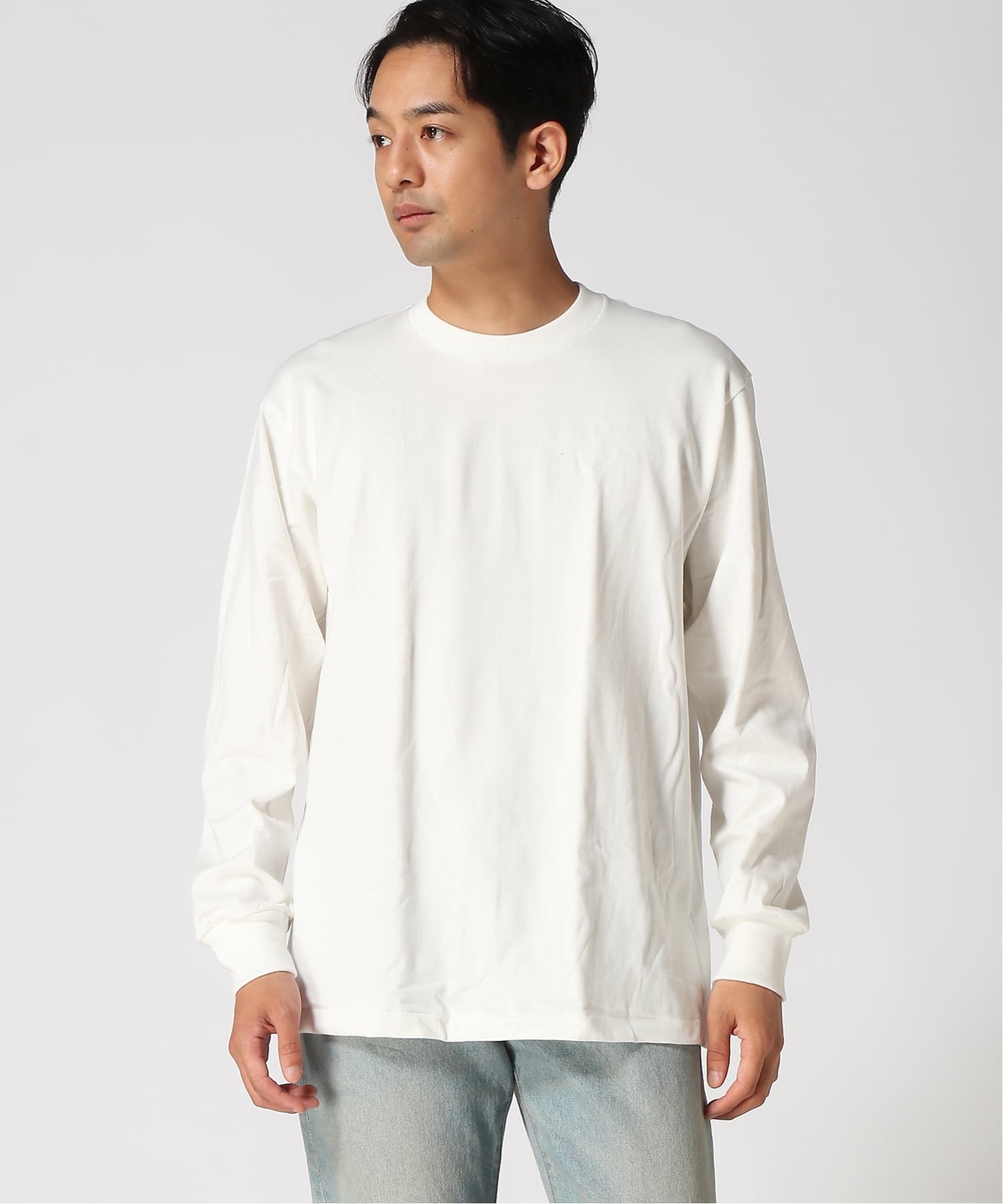 HANES/(M)SHIRO クルーロングT ジーンズメイト トップス カットソー・Tシャツ ホワイト