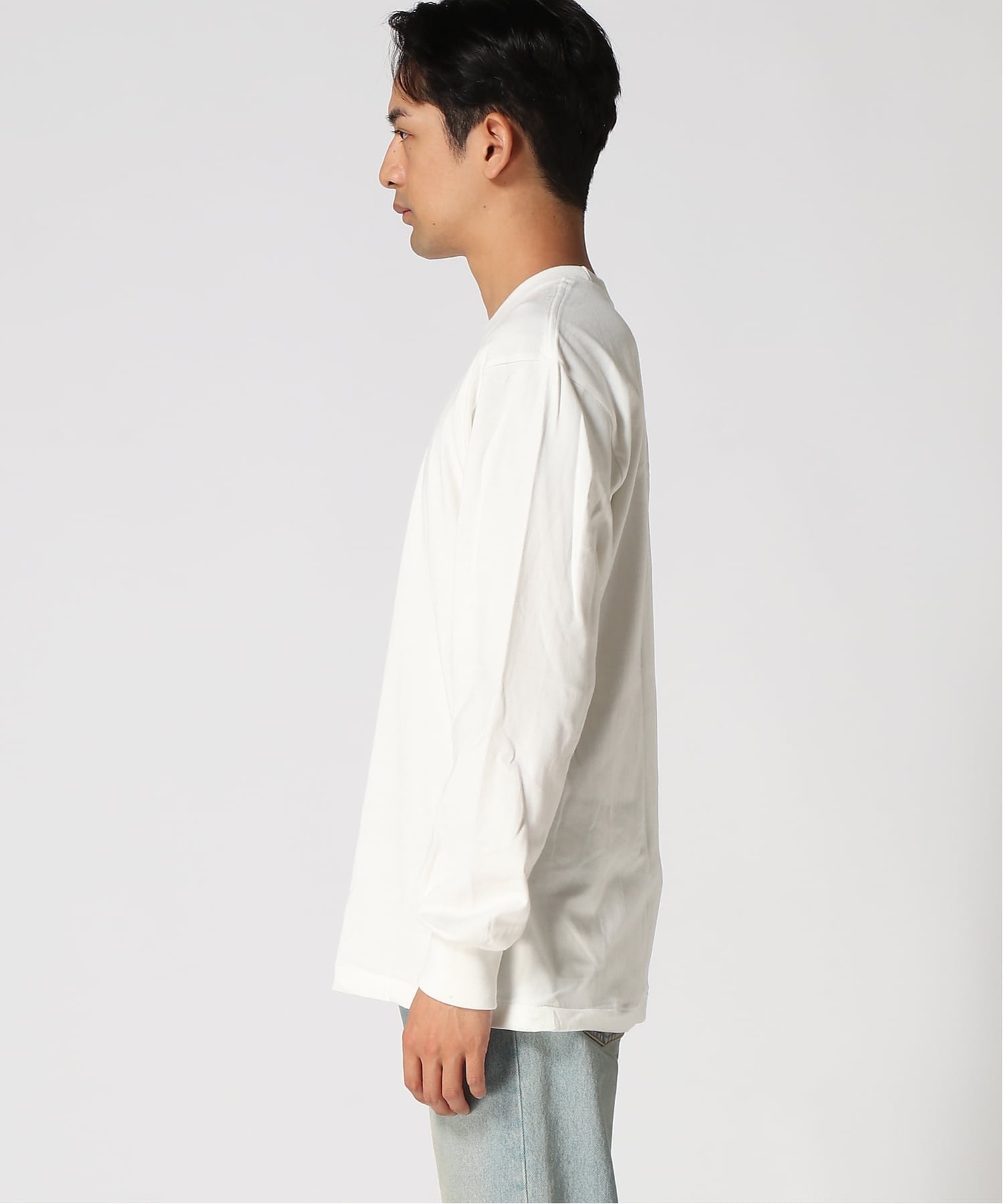 HANES/(M)SHIRO クルーロングT ジーンズメイト トップス カットソー・Tシャツ ホワイト