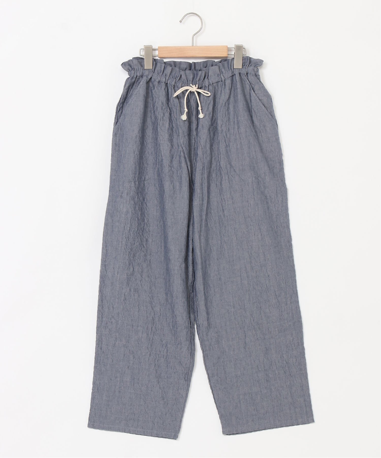 KID BLUE (W)シャーリングシャンブレーツイル フルレングスボトムス キッドブルー パンツ その他のパンツ ホワイト ネイビー