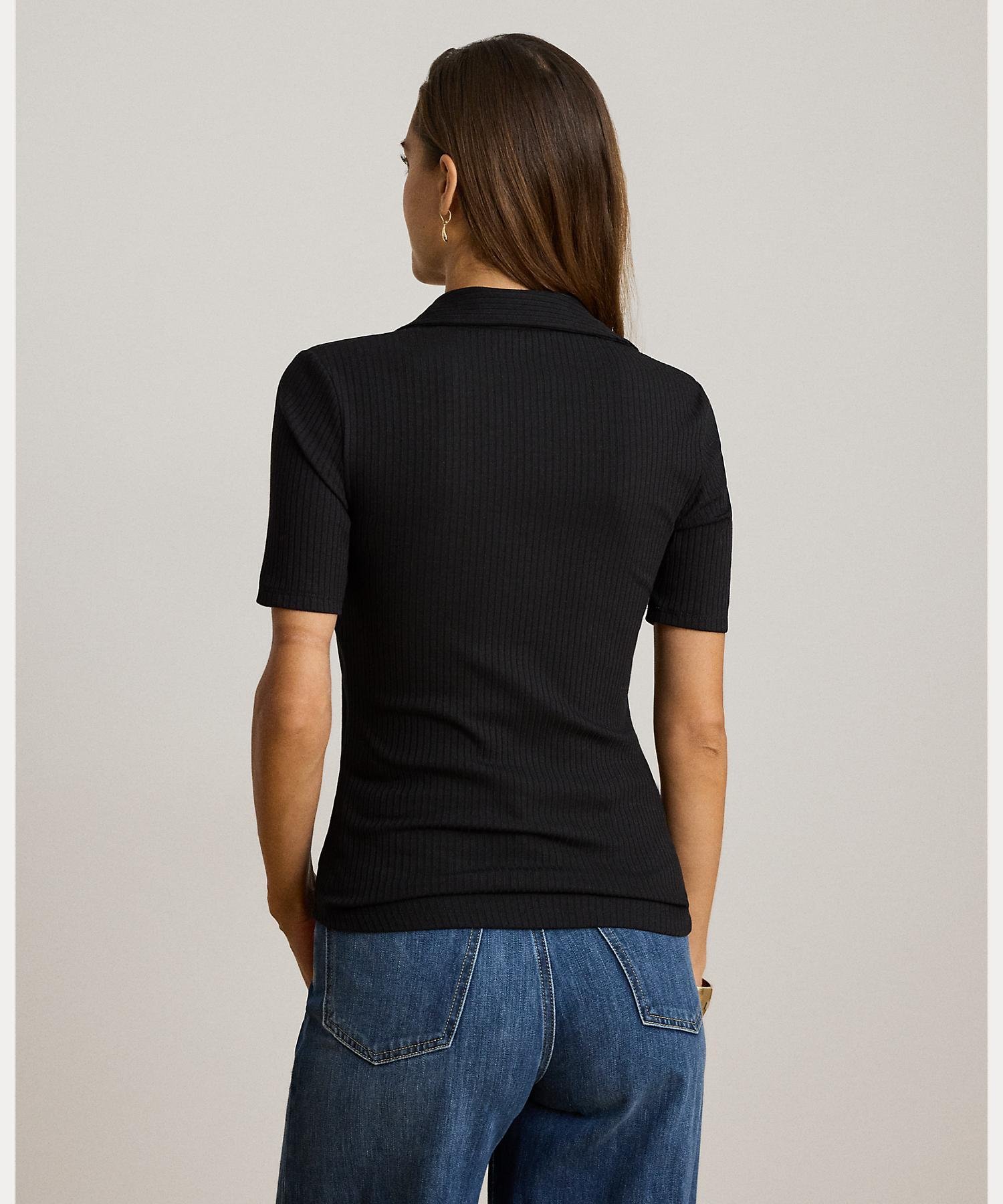 リブニット エルボースリーブ ポロ Tシャツ ラルフローレン トップス カットソー・Tシャツ ブラック
