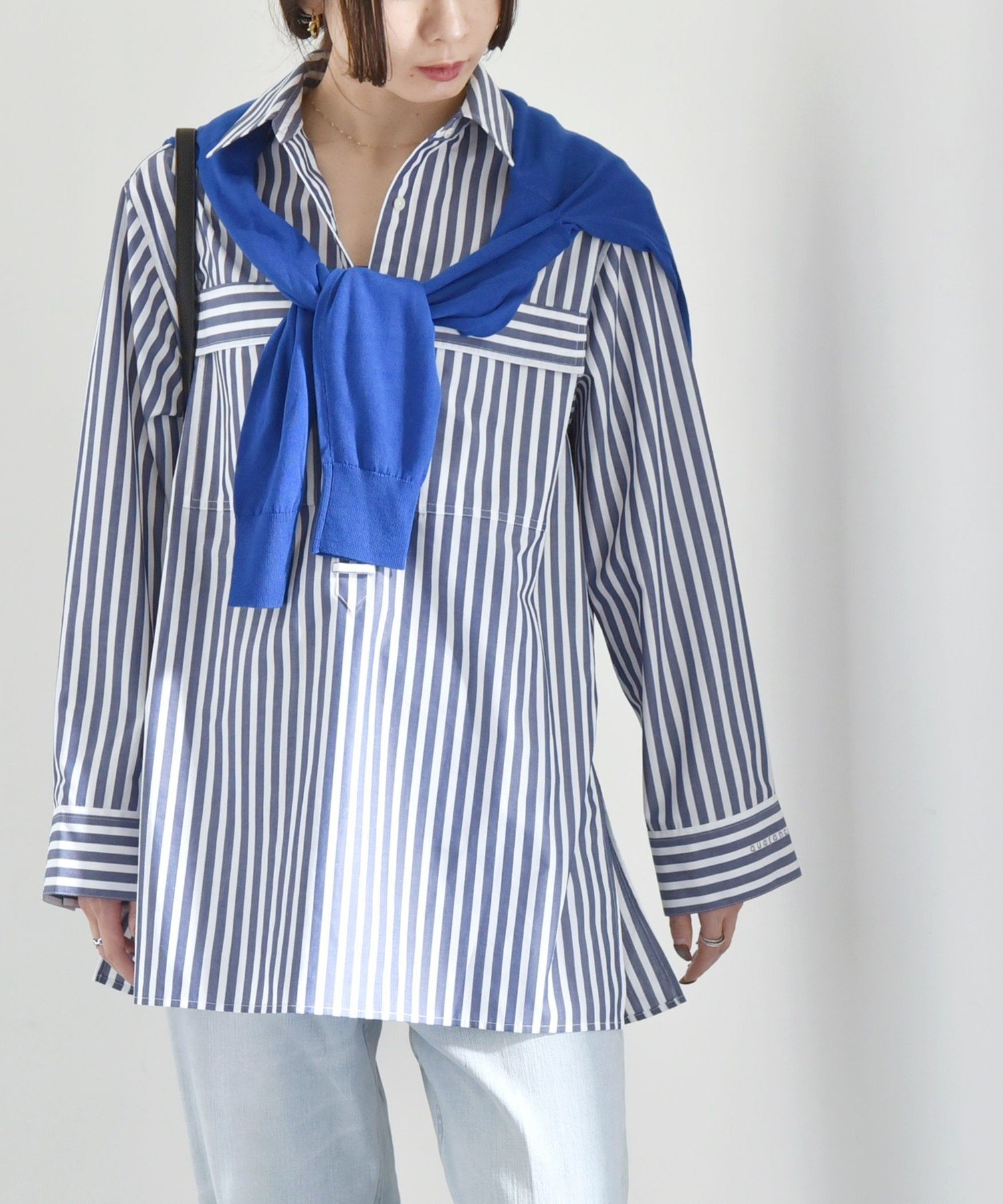 【SALE／55%OFF】quaranciel quaranciel:＜洗濯機可能＞REPREVE スキッパー ポケット チュニック シャツ シップス トップス シャツ・ブラウス ネイビー ホワイト【送料無料】