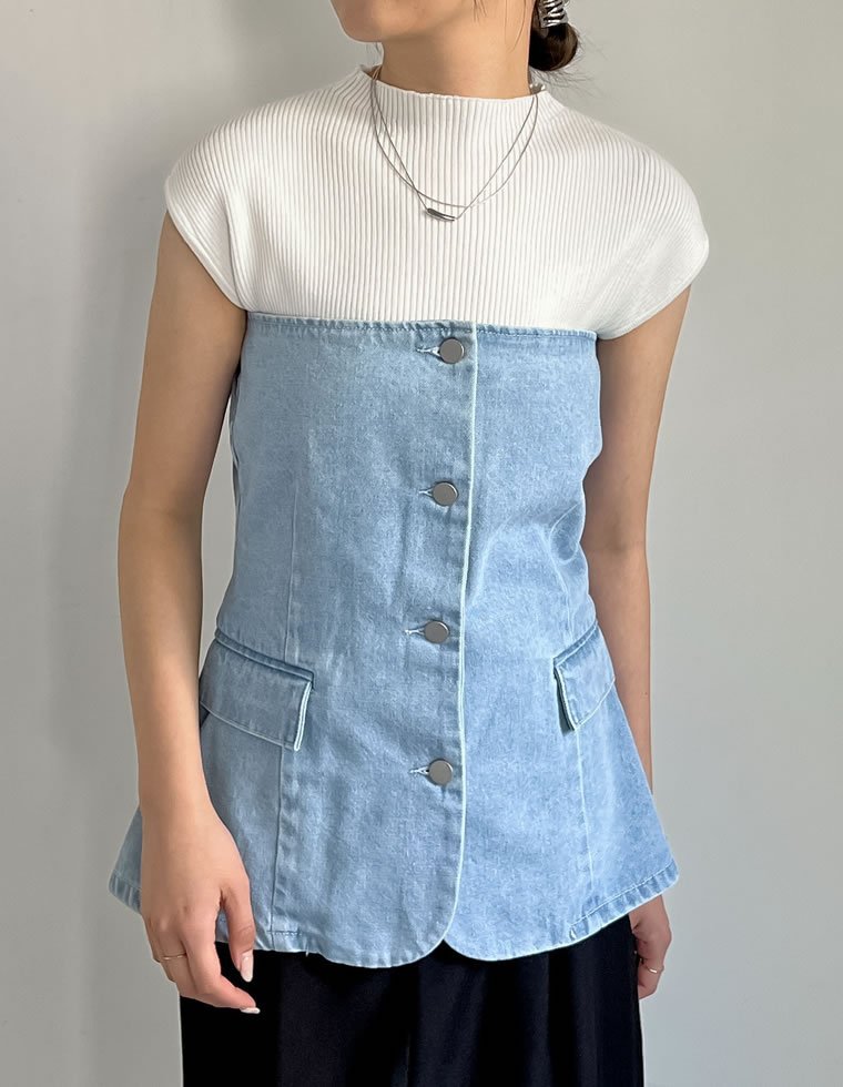 【SALE／35%OFF】Re:EDIT コットンデニムベアビスチェ リエディ トップス ベアトップ ネイビー ブルー グレー stylife-14907009 Rakuten Fashion サンプル画像2