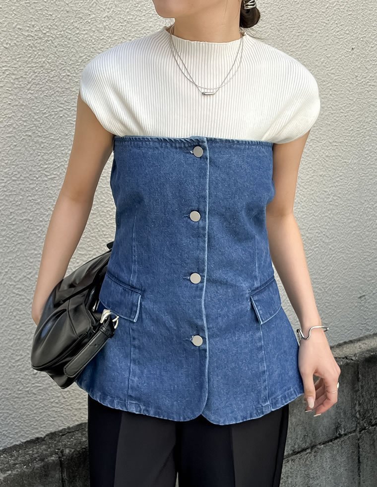 【SALE／35%OFF】Re:EDIT コットンデニムベアビスチェ リエディ トップス ベアトップ ネイビー ブルー グレー stylife-14907009 Rakuten Fashion サンプル画像3